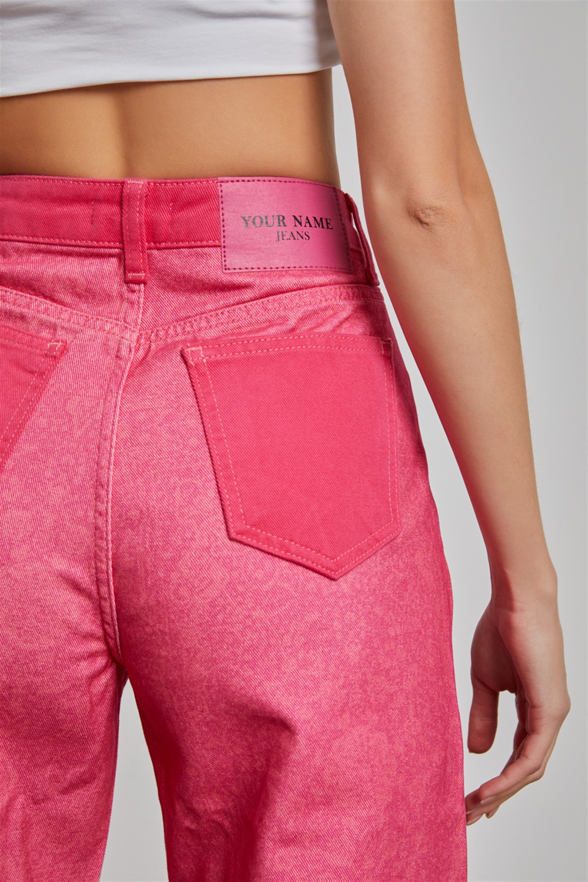 Kadın Fuşya Yüksek Bel Bol Paça Wide Leg Signature Jean