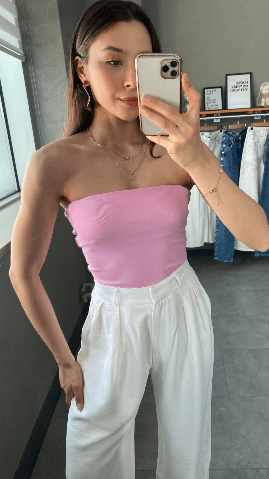 Straplez Pembe Kadın Crop Top