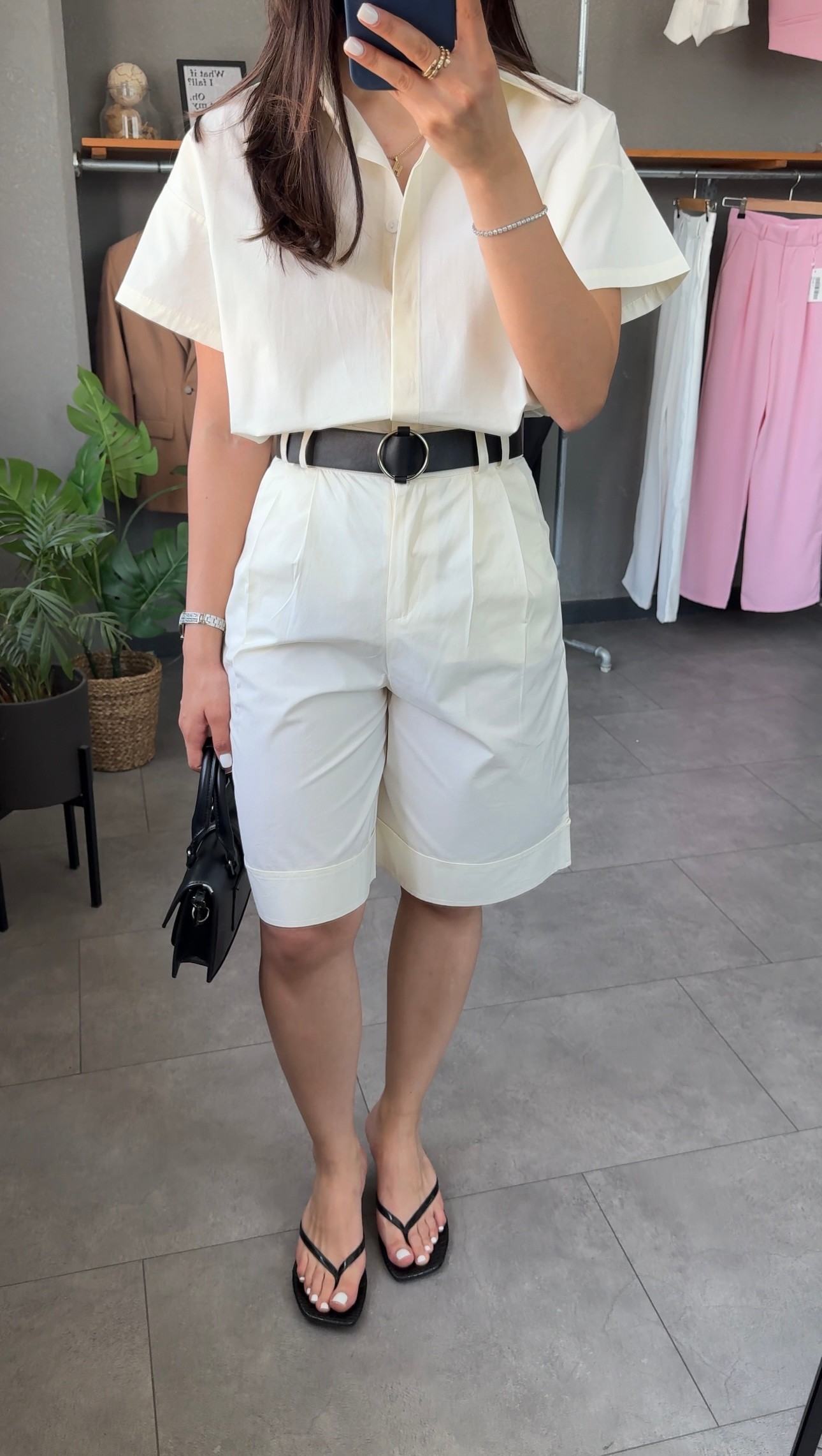Gabardin Gömlek Kemerli Bermuda Şort Takım