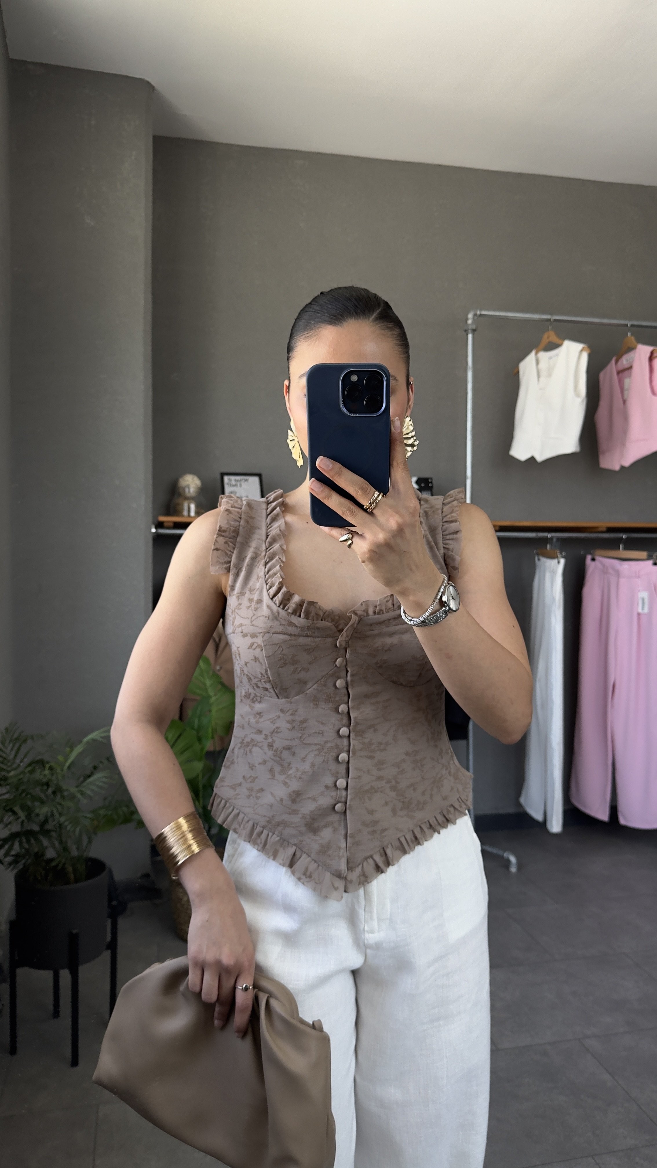 Fırfır Detaylı Dantel Korse Bluz