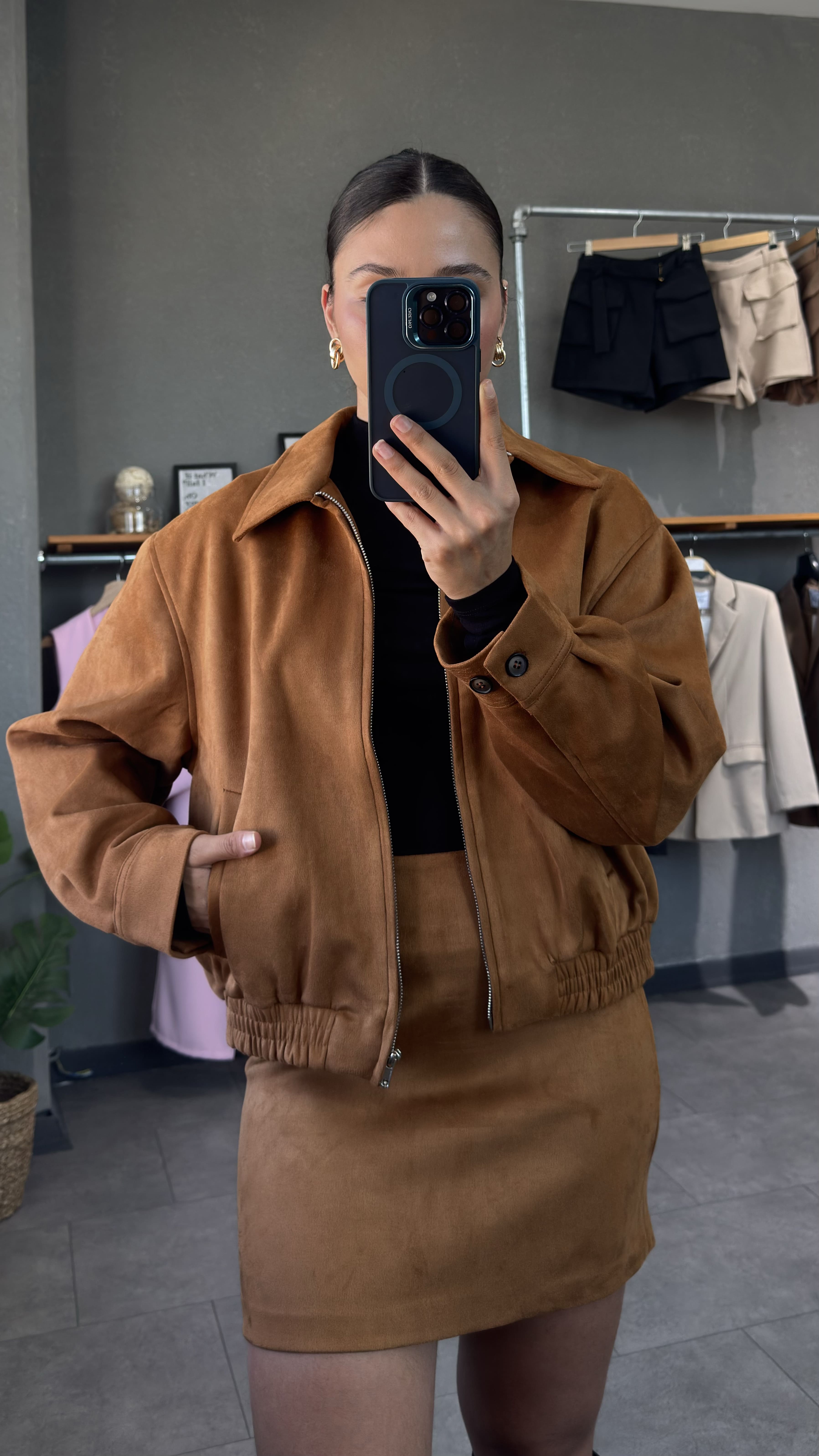 Kadın Süet Taba Bomber Ceket