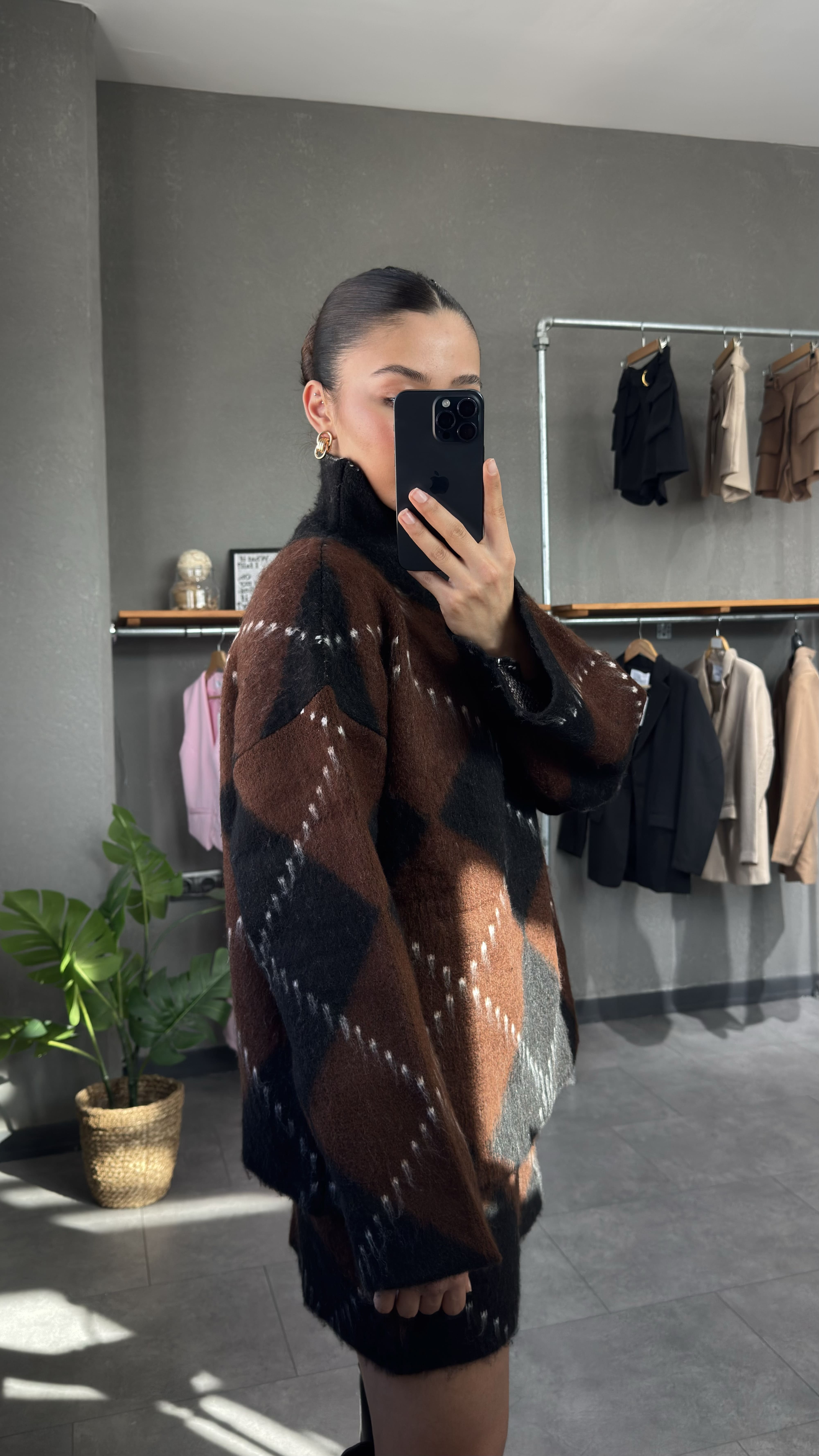 Baklava Desenli Oversize Kazak Etek Takım