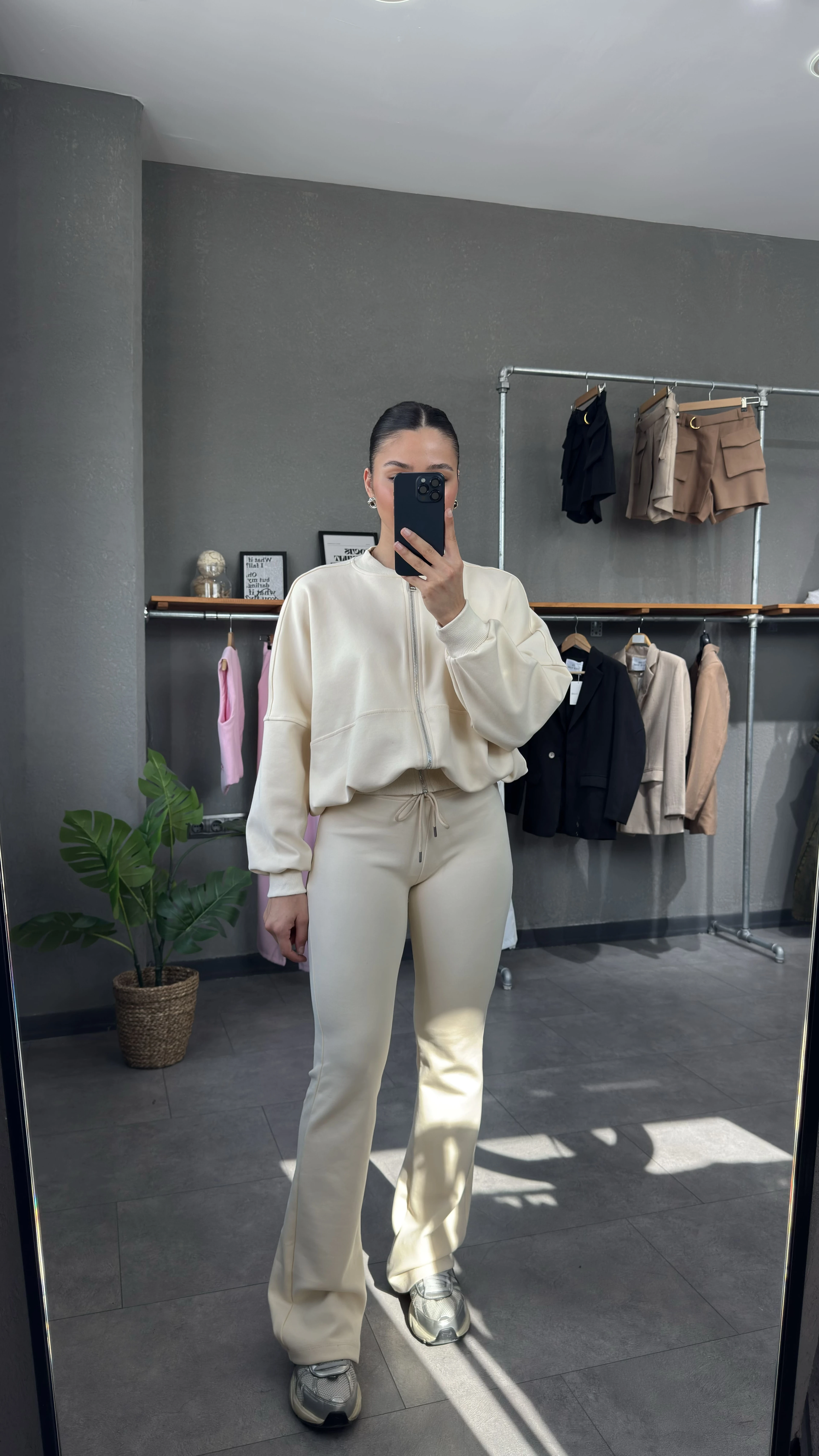 İspanyol Paça Pantolon Bomber Ceket Takım - Bej