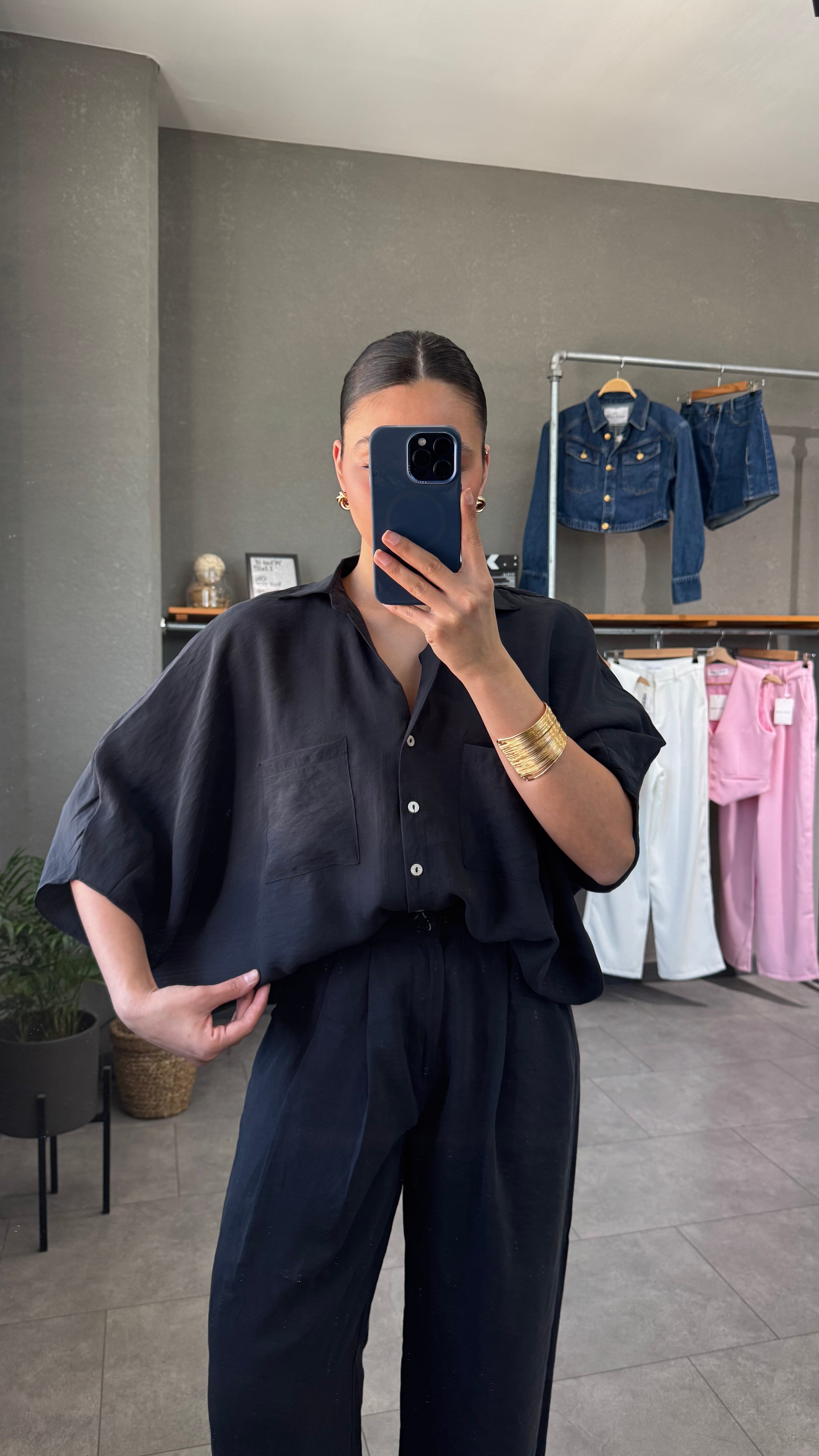 Oversize Tensel Beyaz Kadın Gömlek