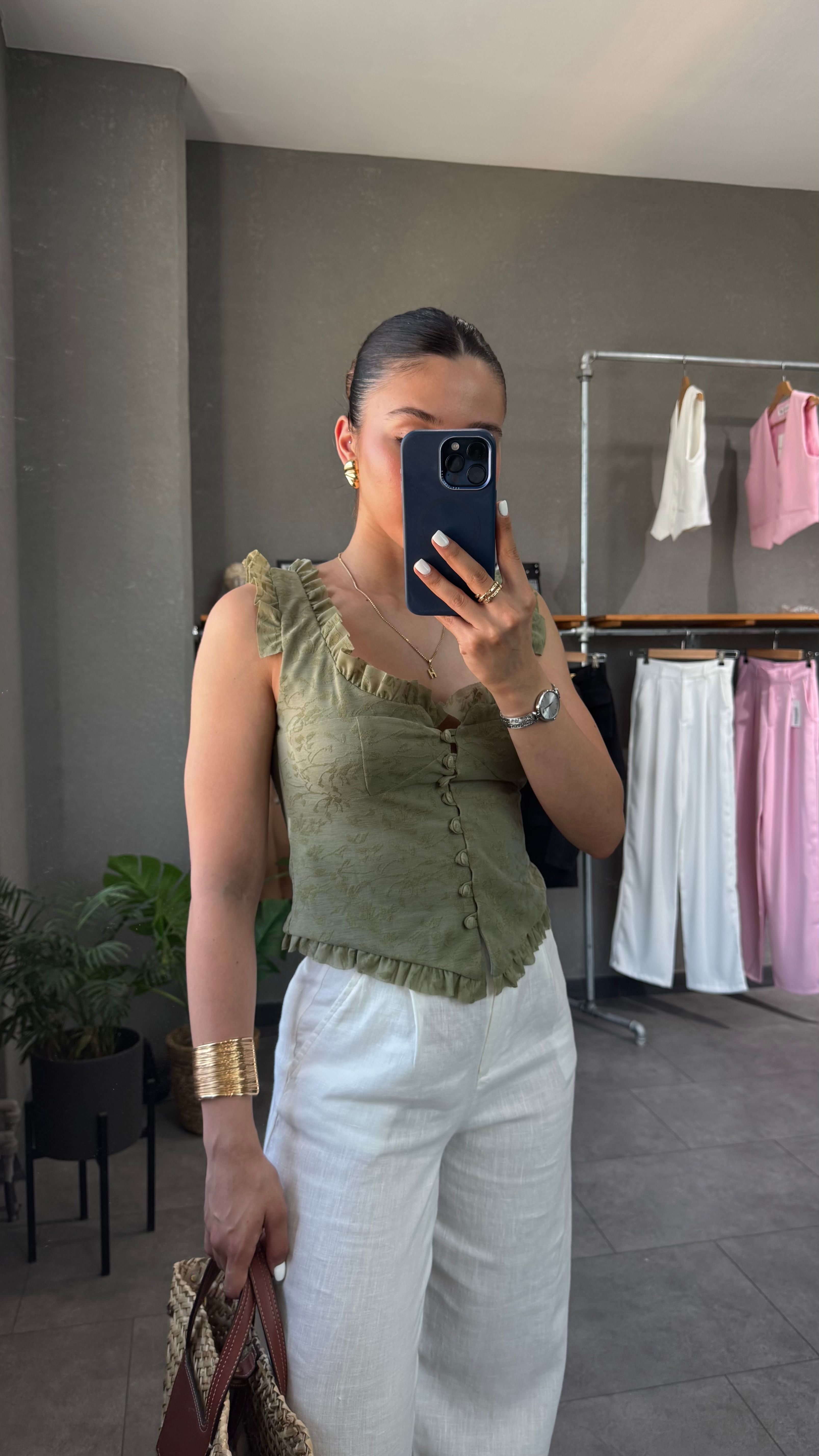 Fırfır Detaylı Dantel Korse Bluz