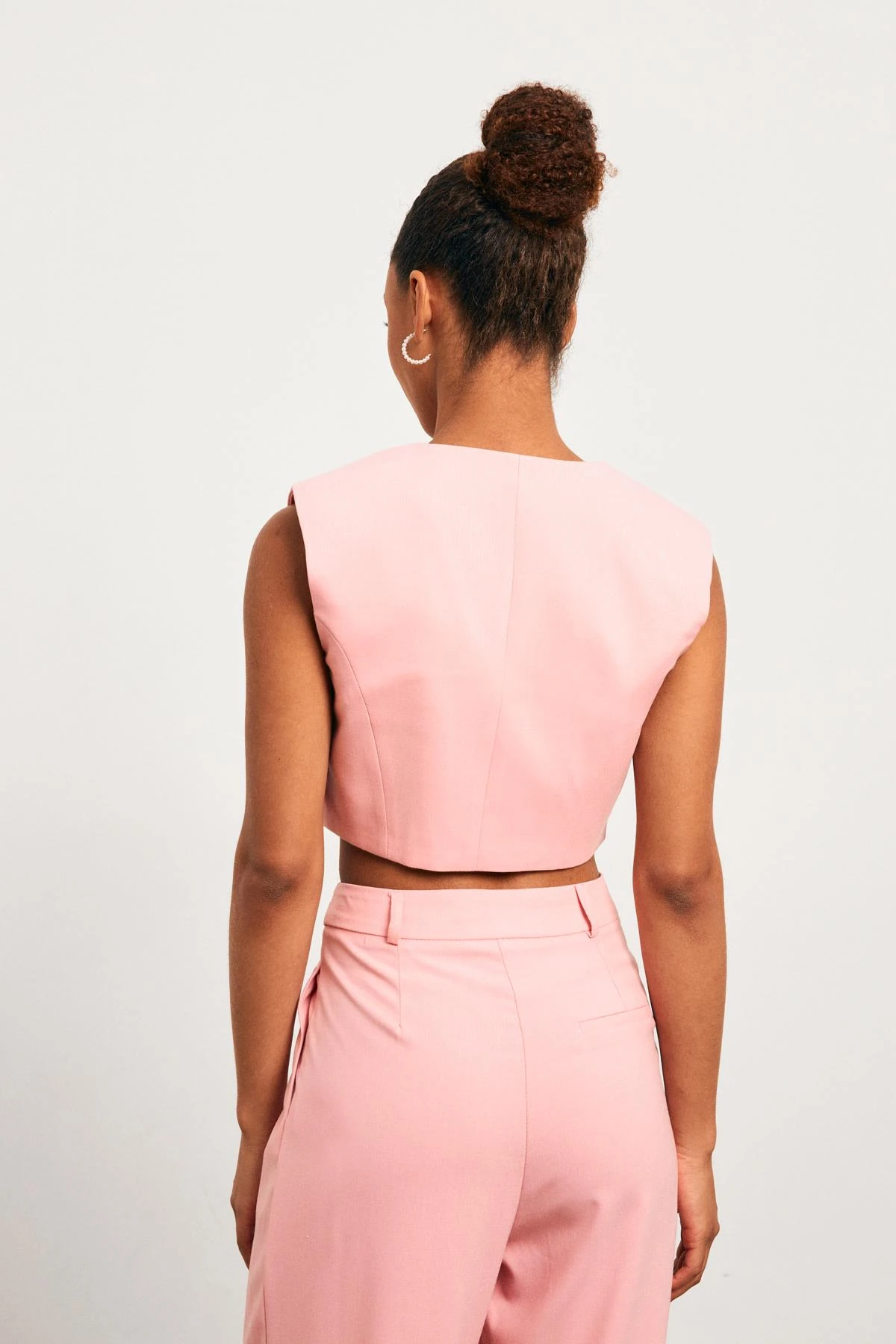 Vatkalı Crop Pembe Kadın Yelek