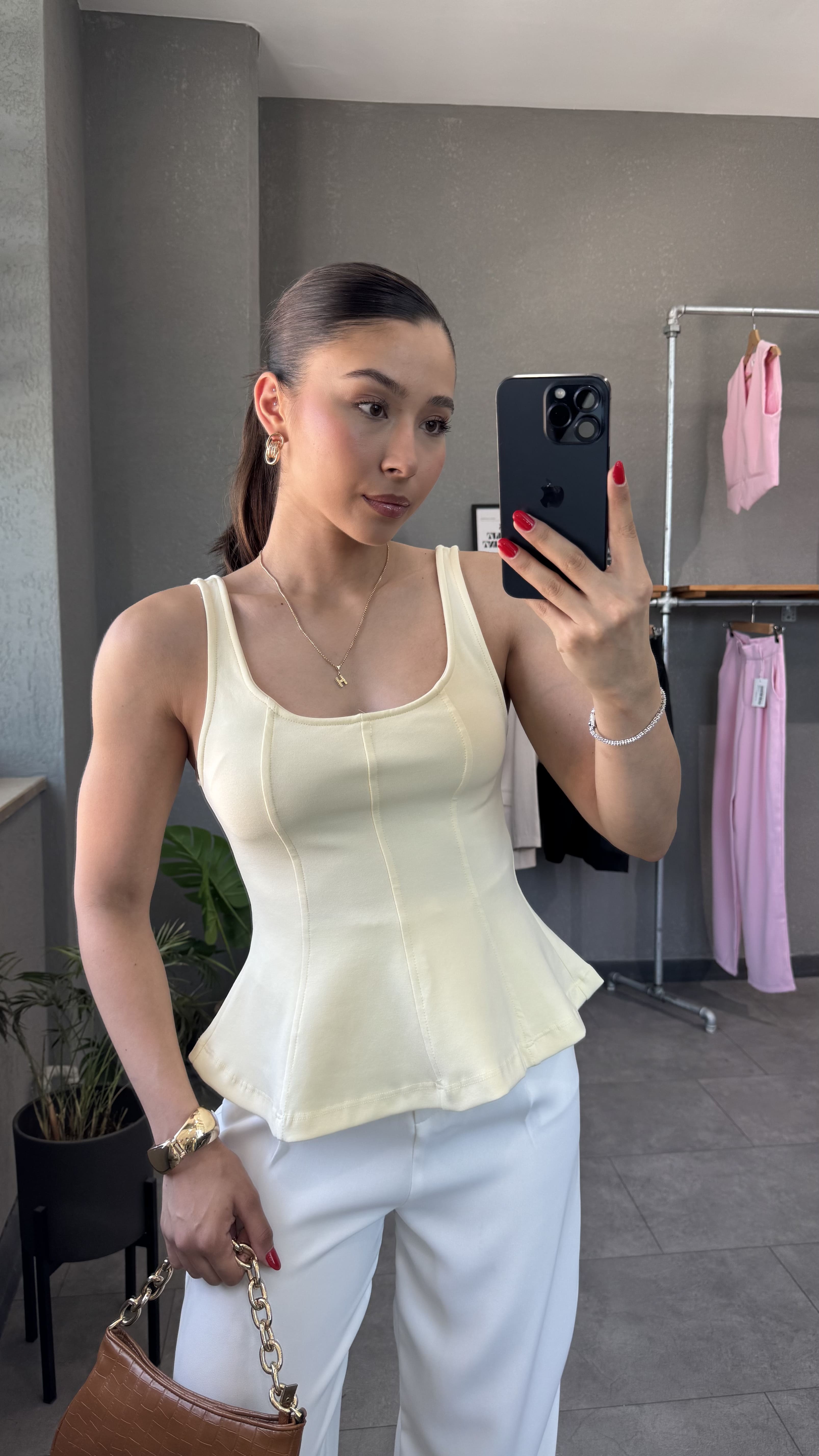 Kalın Askılı Peplum Bluz