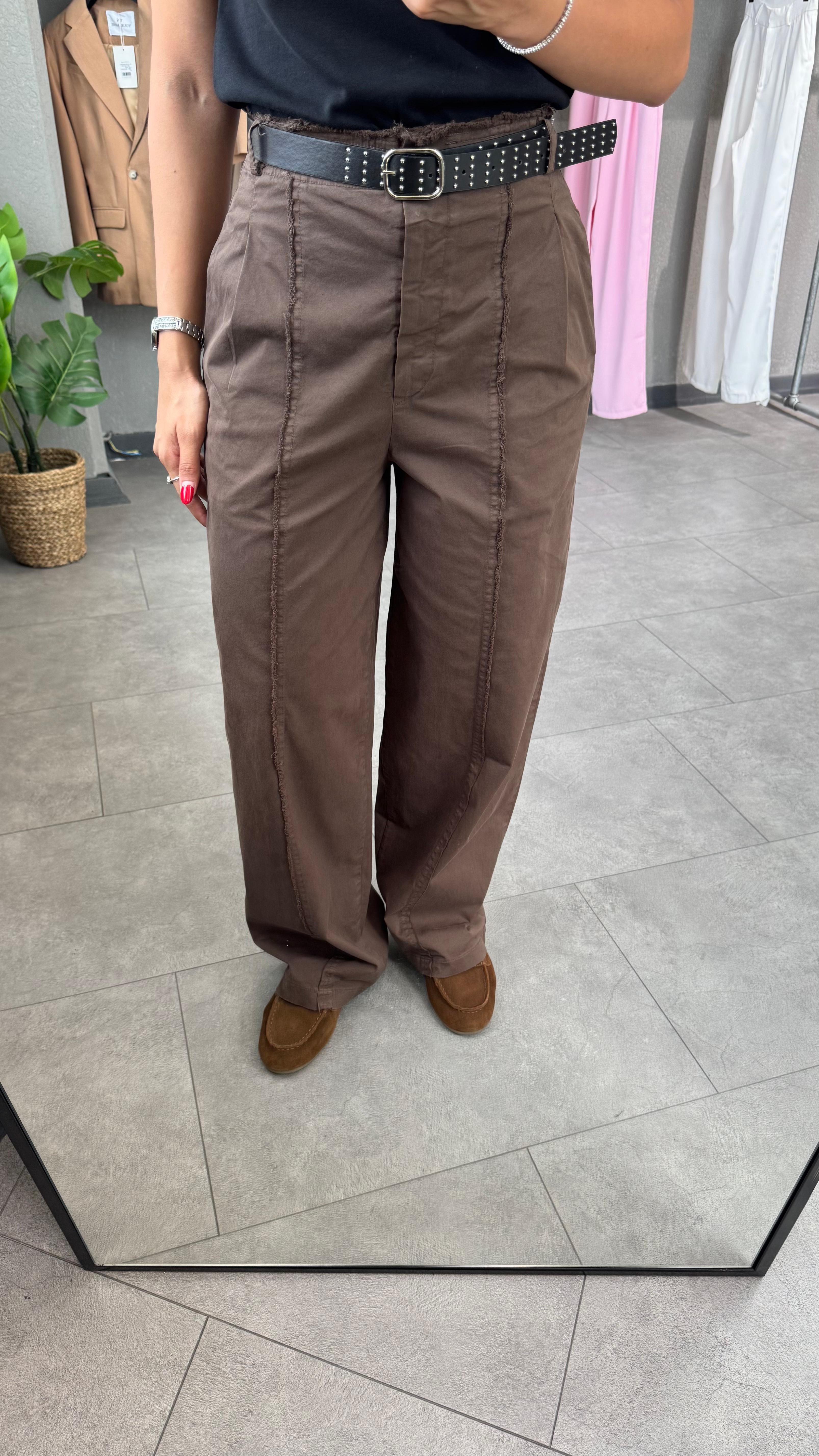 Kemerli Yüksek Bel Straight Pantolon