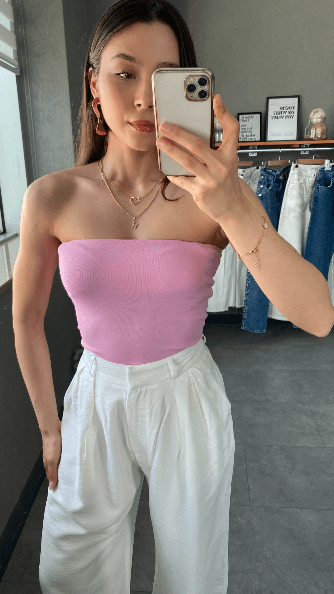 Straplez Pembe Kadın Crop Top