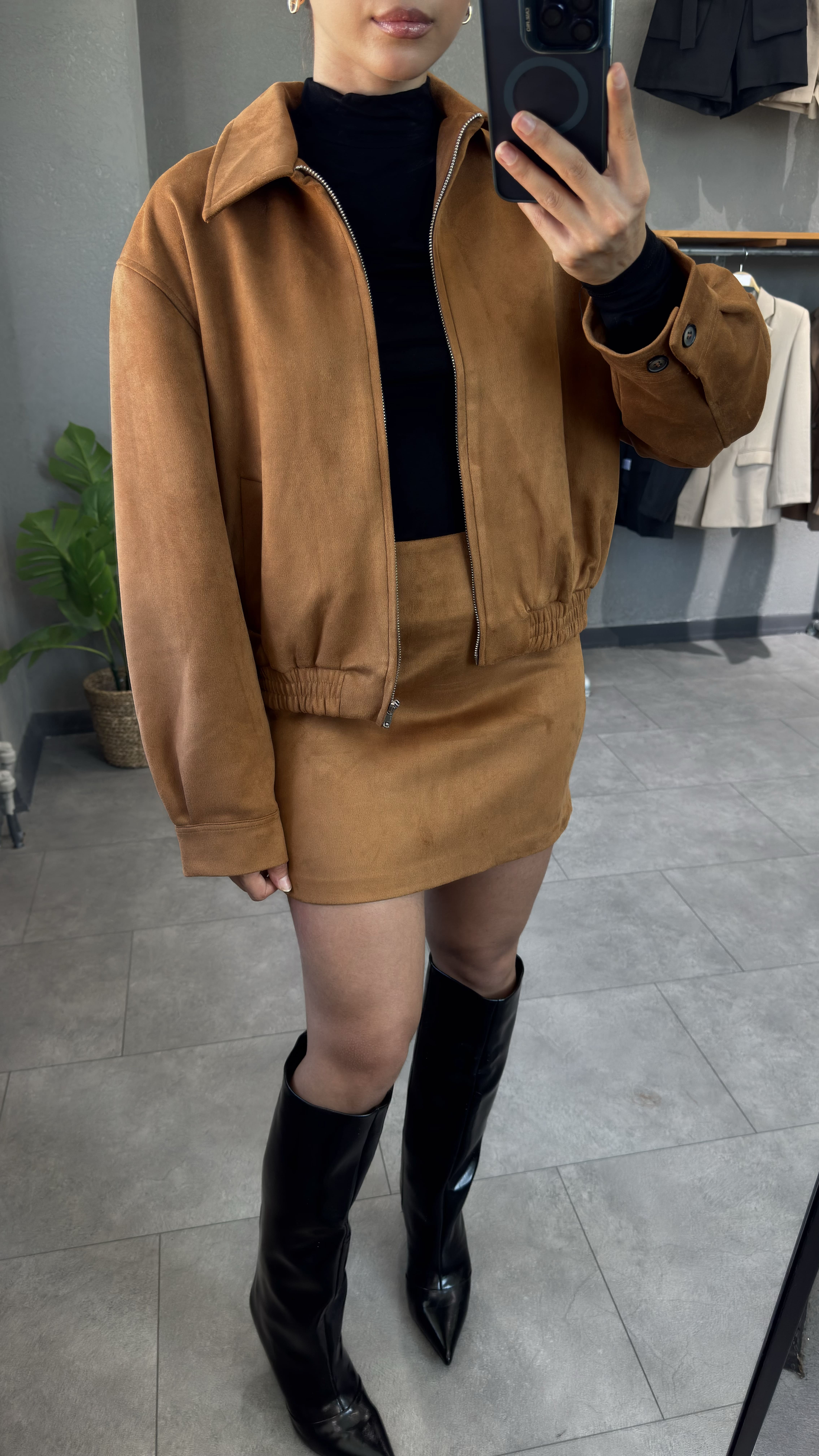 Kadın Süet Taba Bomber Ceket