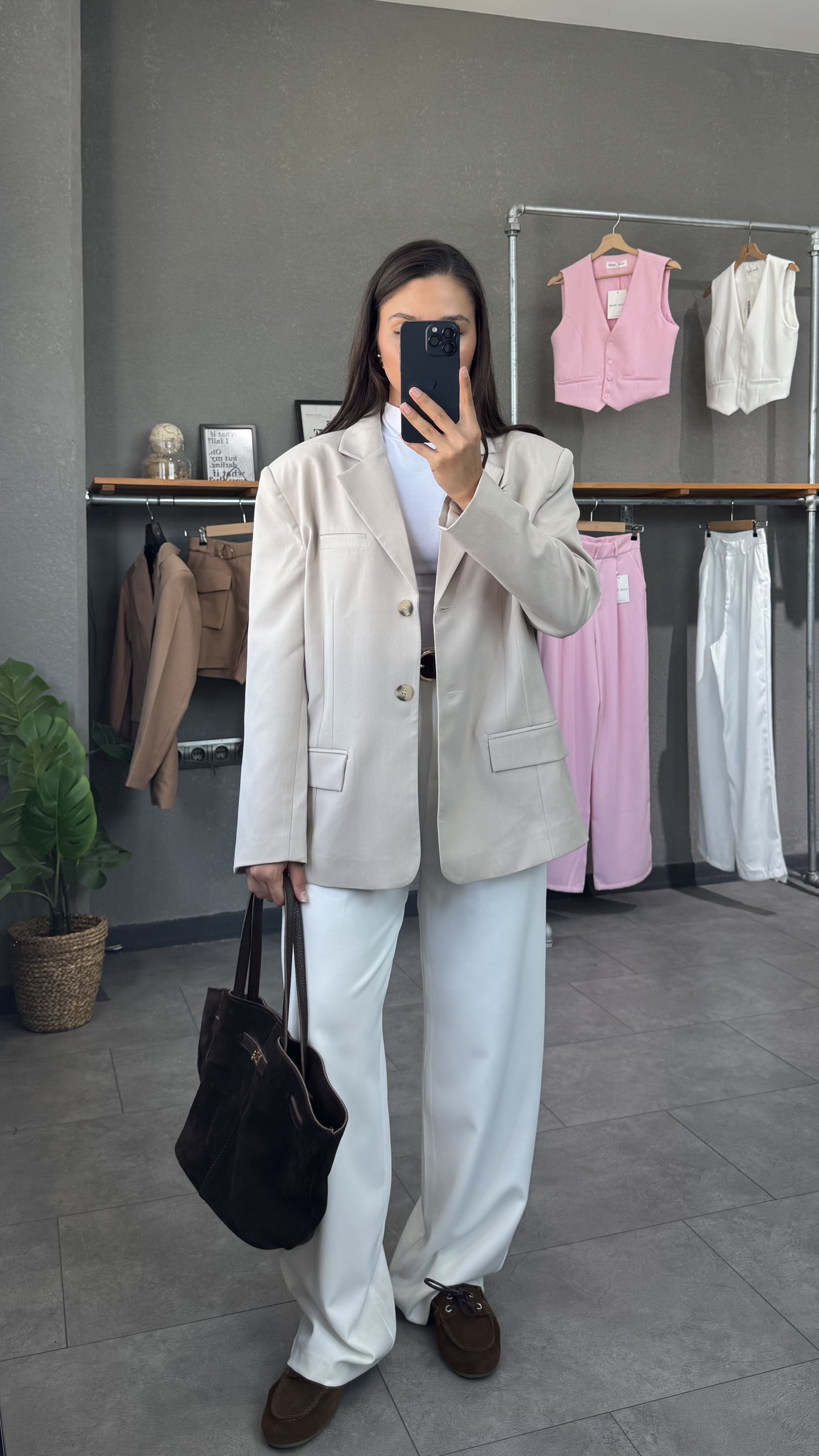 Vatkalı Oversize Taş Kadın Blazer Ceket