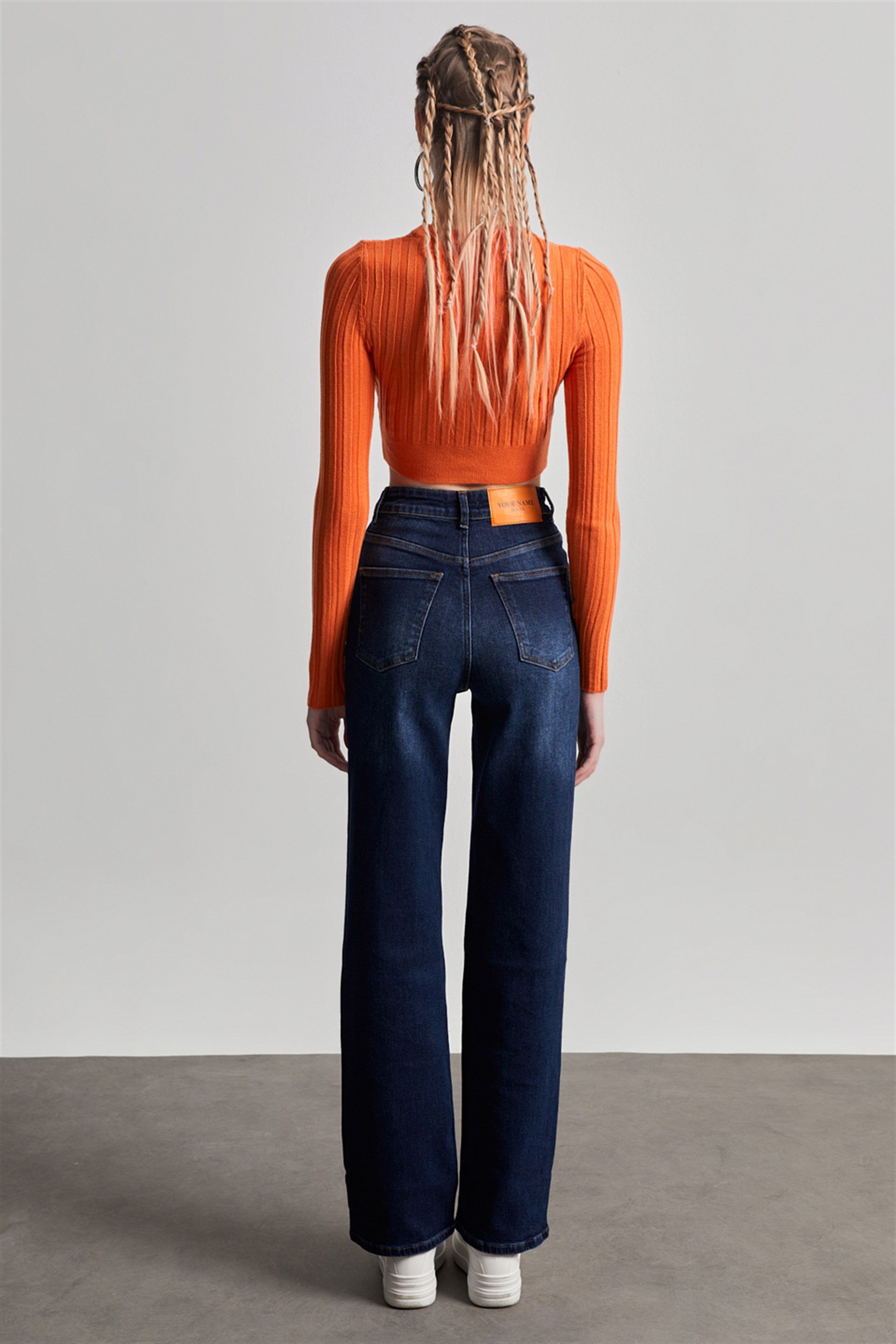 Kadın Lacivert Yüksek Bel Wide Leg Signature Jean