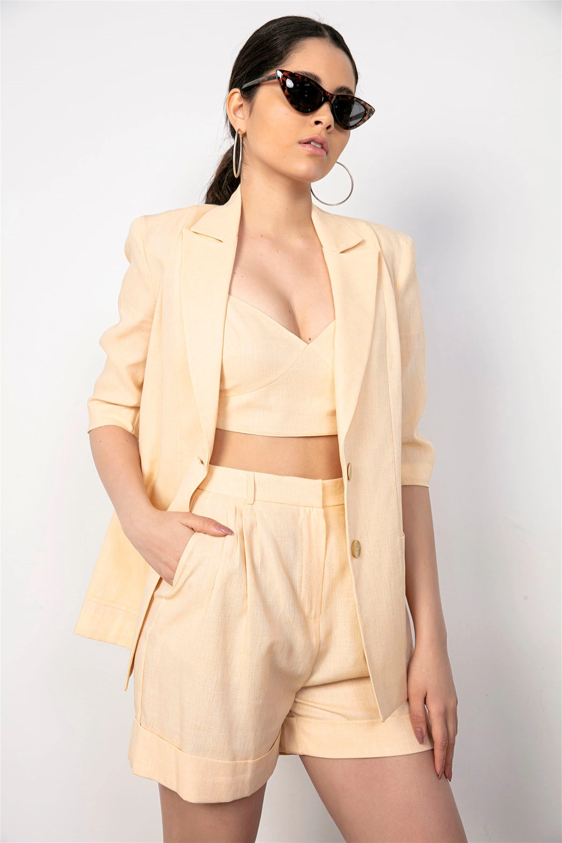 Açık Turuncu Polka Pamuk Şort