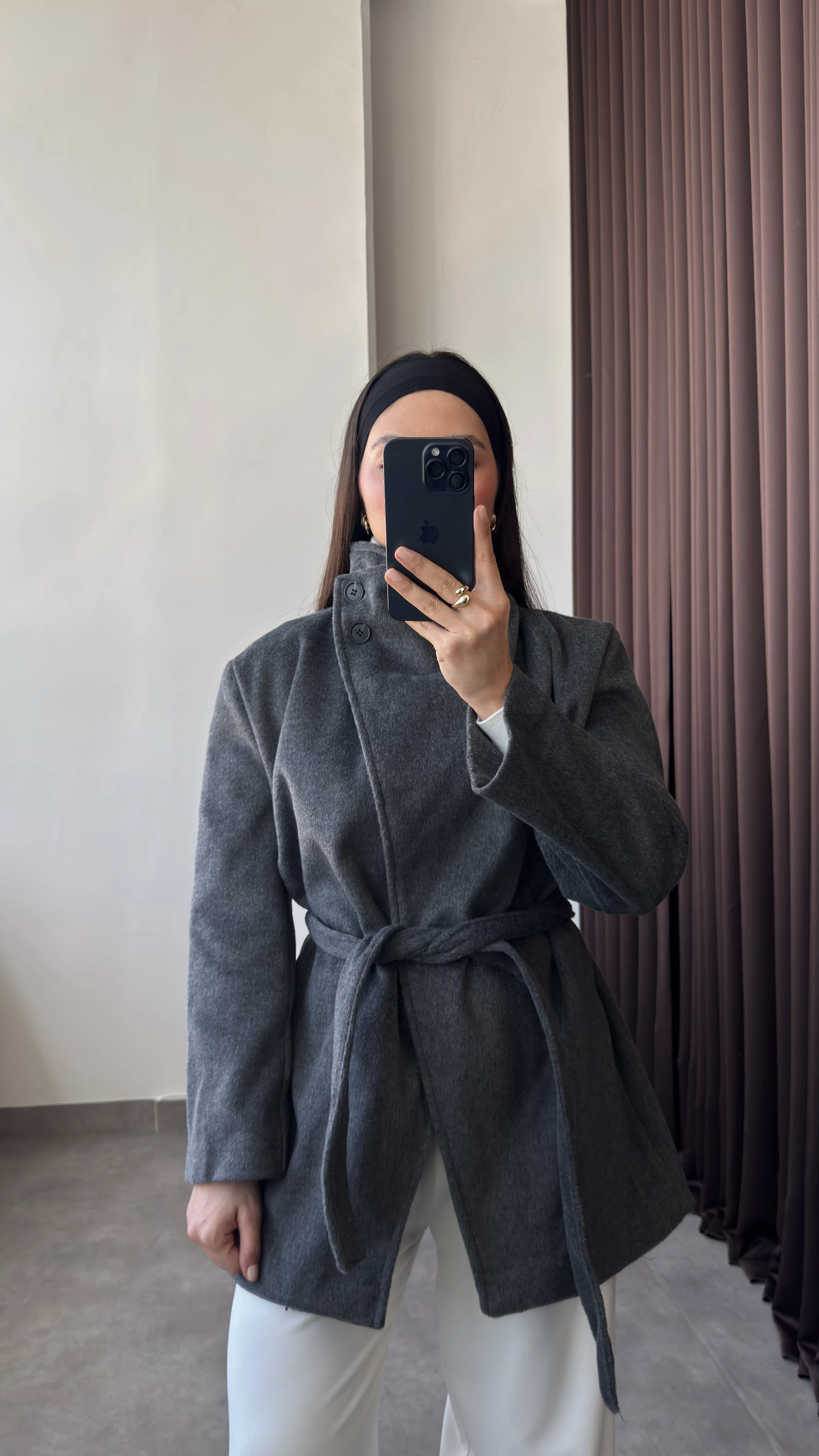 Dik Yaka Kuşaklı Kaşe Kaban