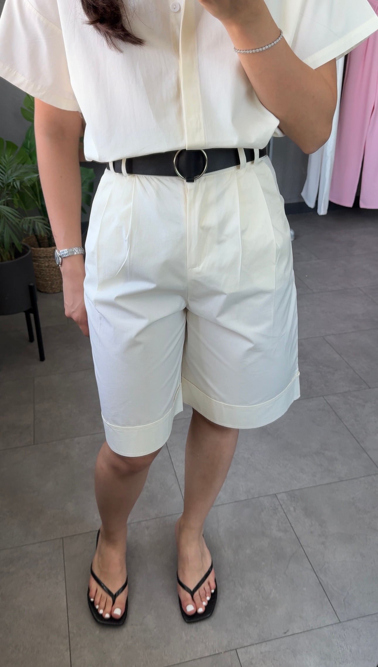 Gabardin Gömlek Kemerli Bermuda Şort Takım
