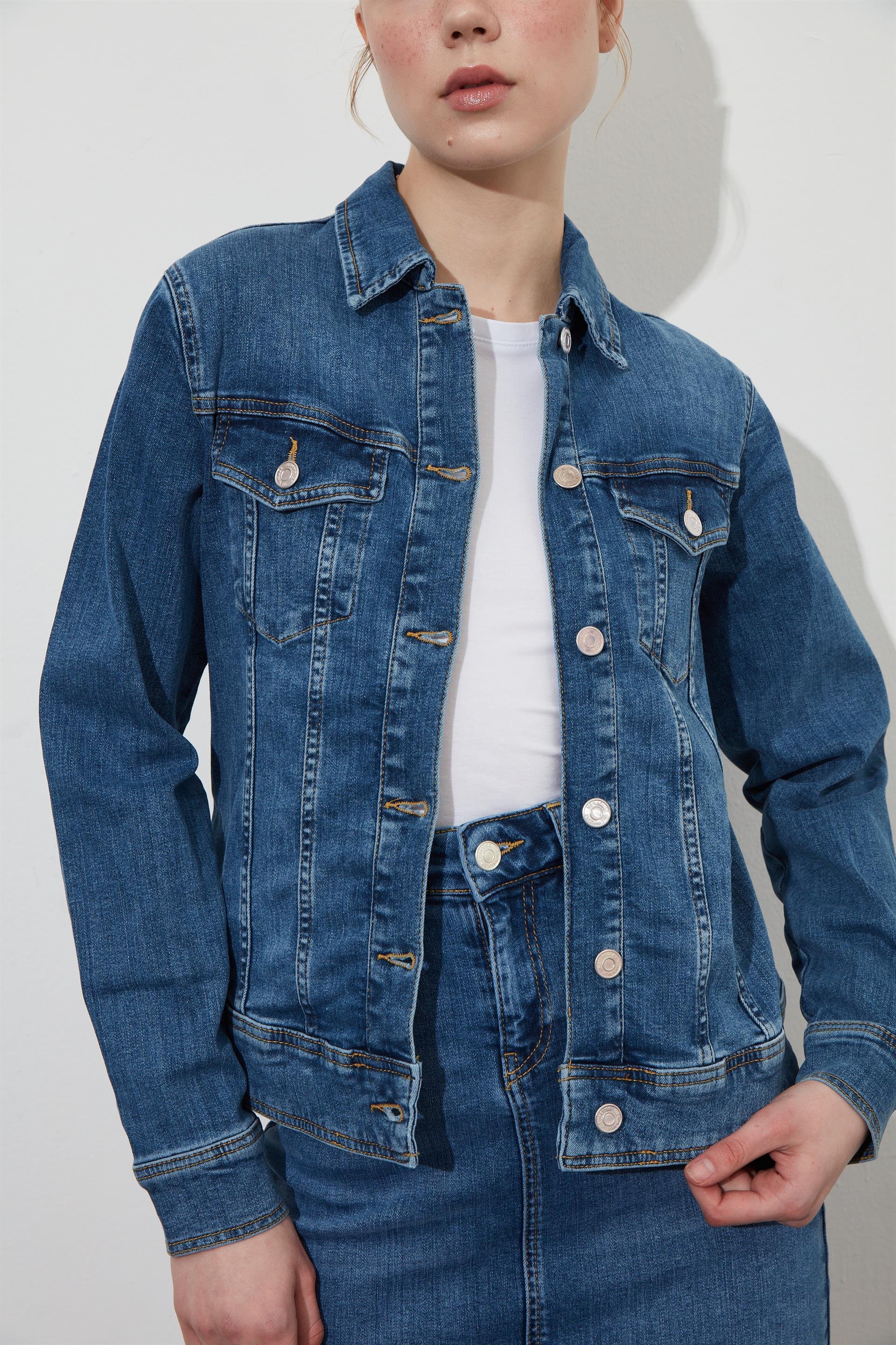 Kadın Mavi Denim Uzun Kollu Ceket