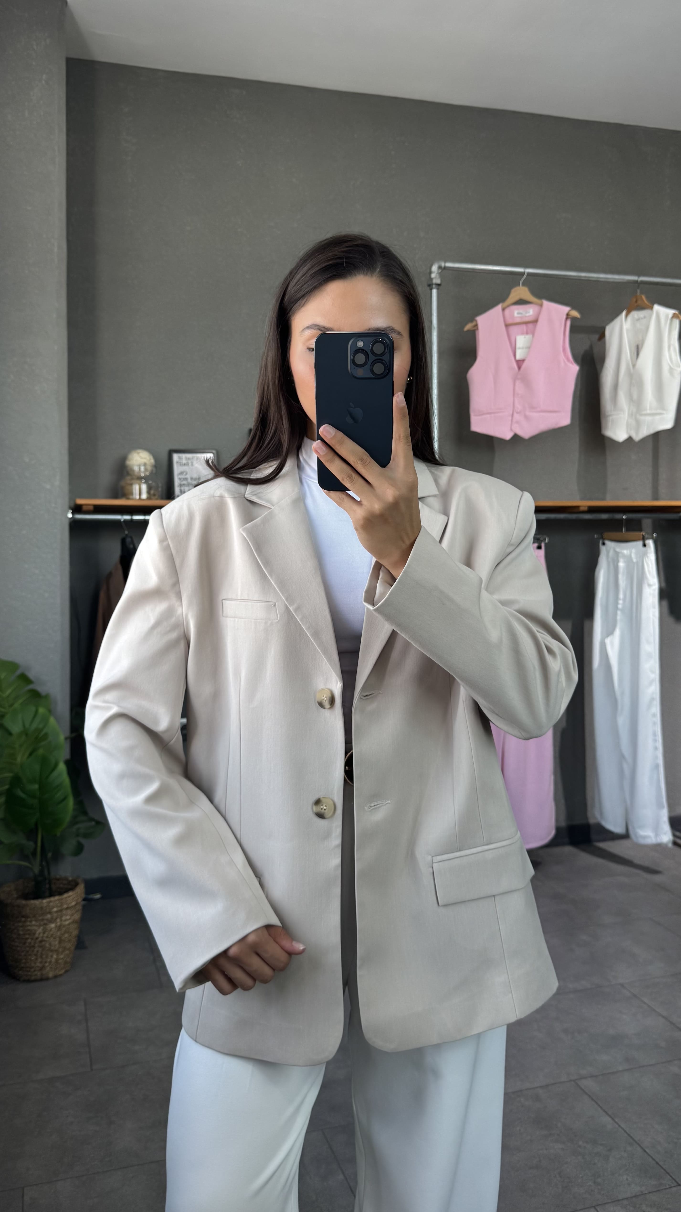 Vatkalı Oversize Taş Kadın Blazer Ceket