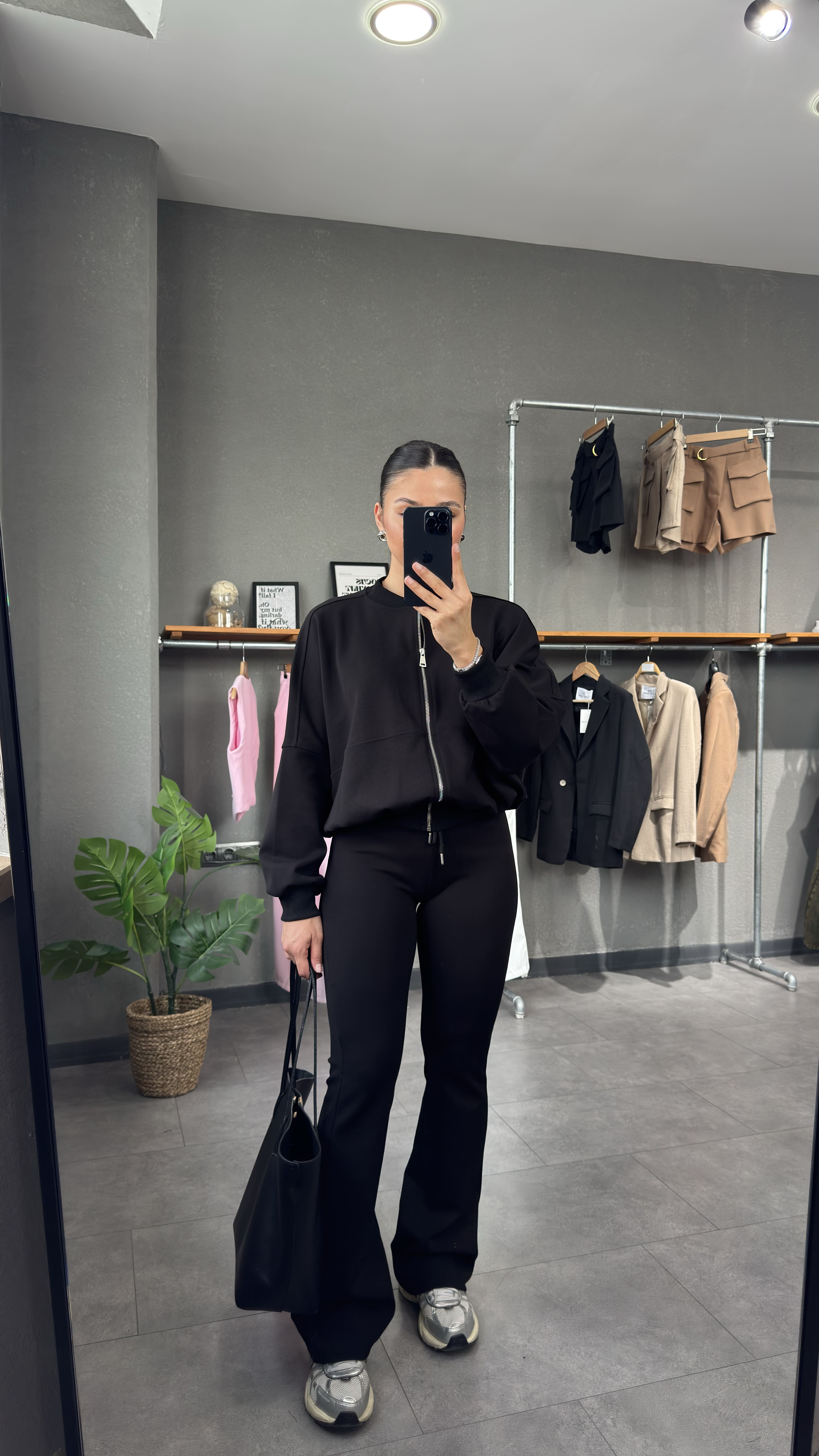 İspanyol Paça Pantolon Bomber Ceket Takım - Siyah