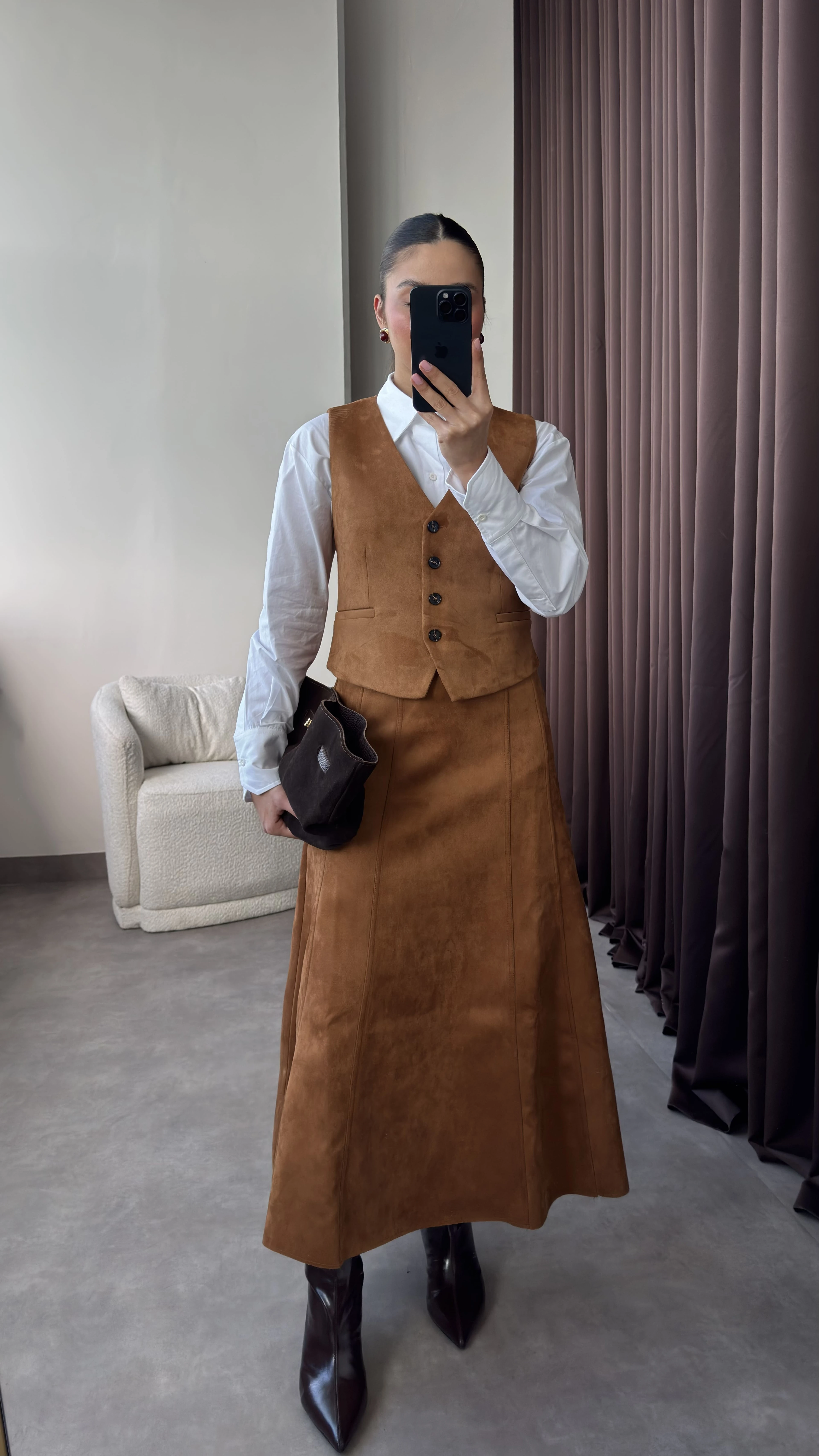 Kadın Taba Süet Yelek