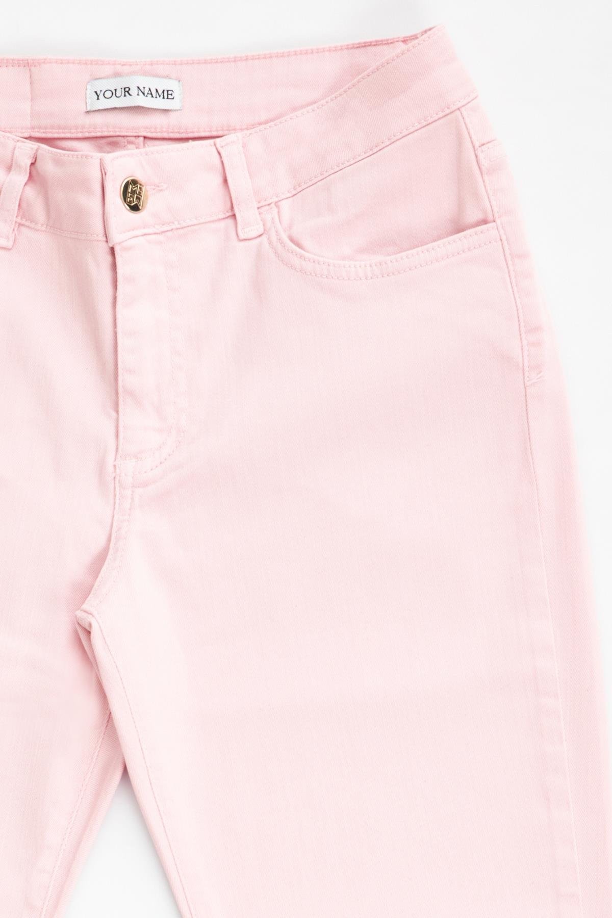 Pis Paça Düşük Bel Short Flare Pembe Kadın Jean