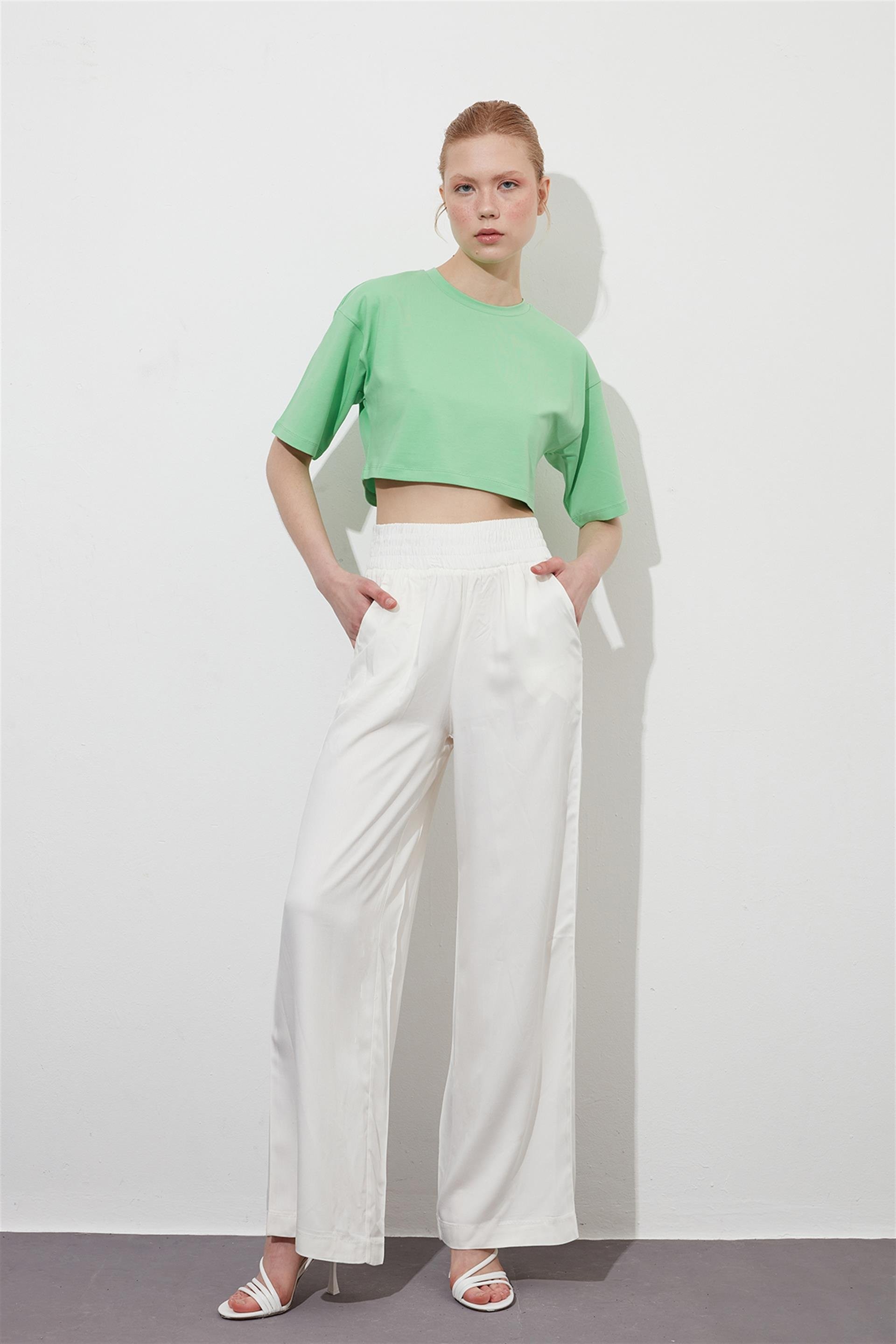 Yeşil Crop Kısa Kol T-shirt