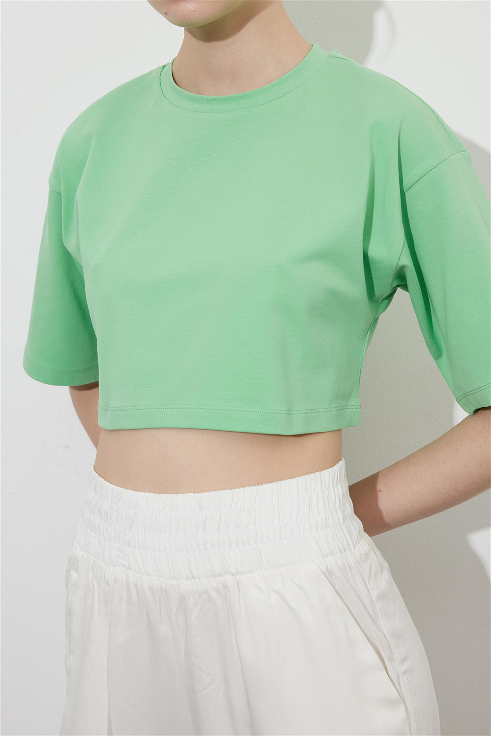 Yeşil Crop Kısa Kol T-shirt