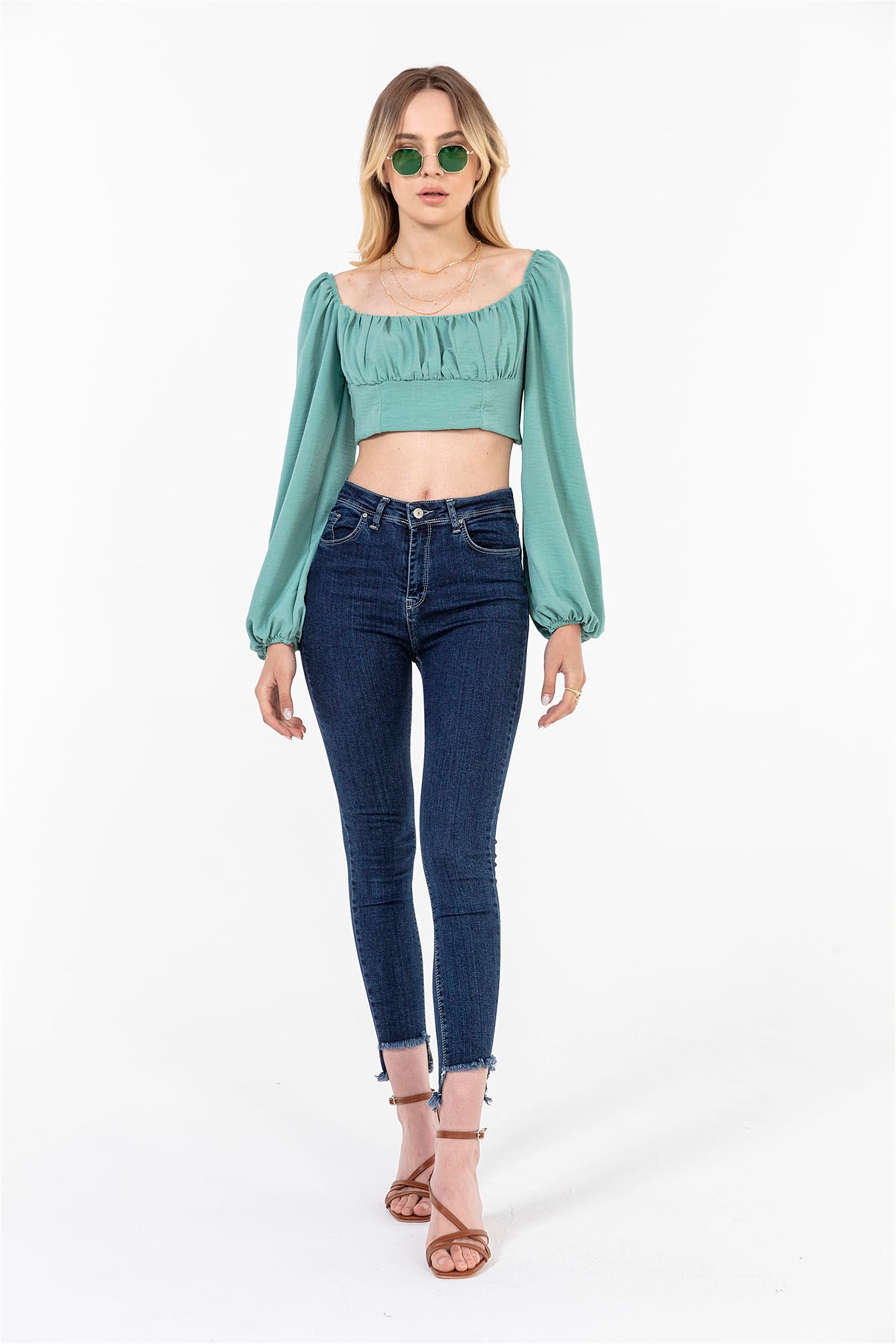 Drape Detaylı Büstiyer Mint Yeşili