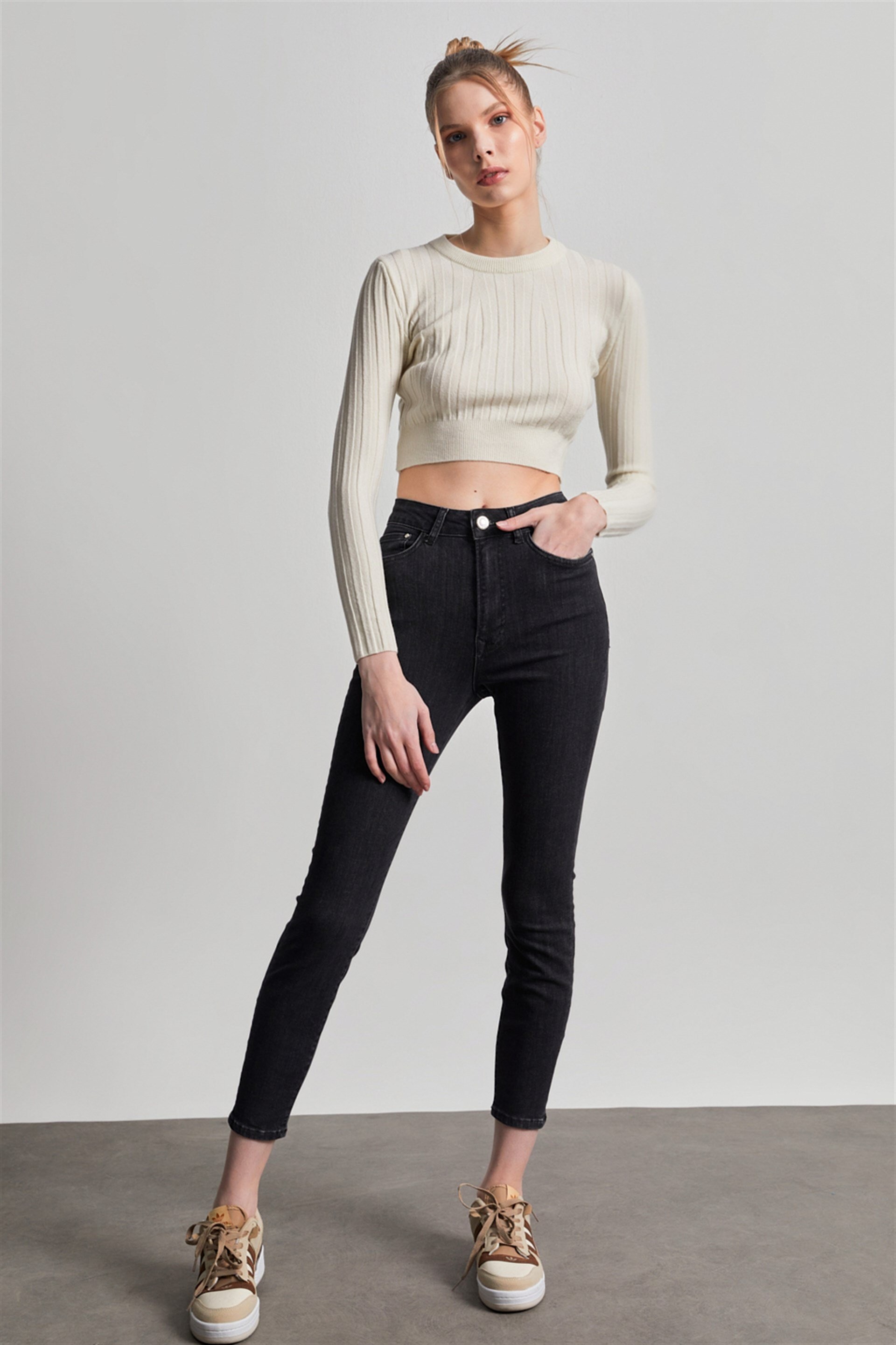 Kadın Antrasit Süper Yüksek Bel Skinny Jean