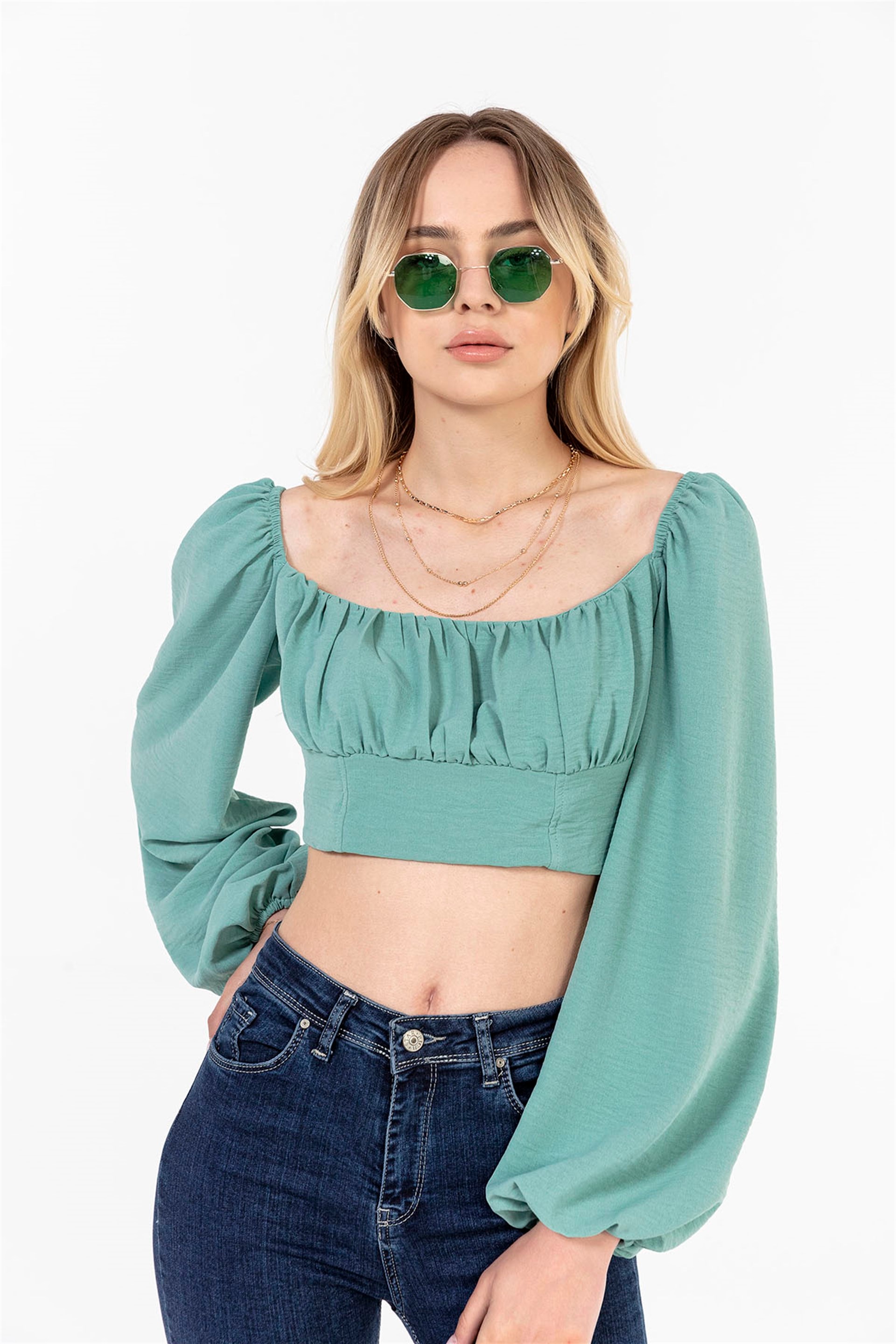 Drape Detaylı Büstiyer Mint Yeşili