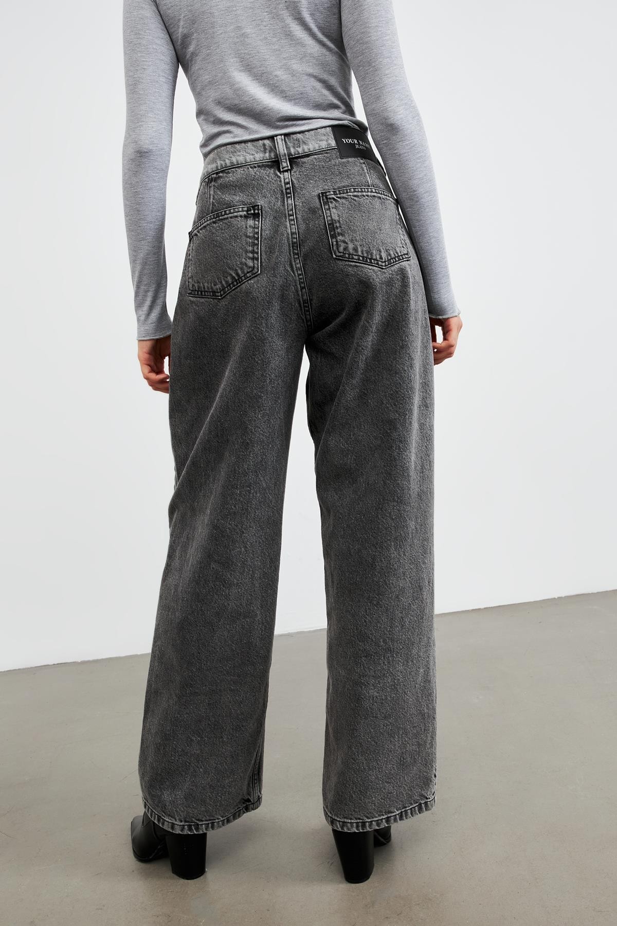 Beli Düğmeli Franky Kadın Füme Jean