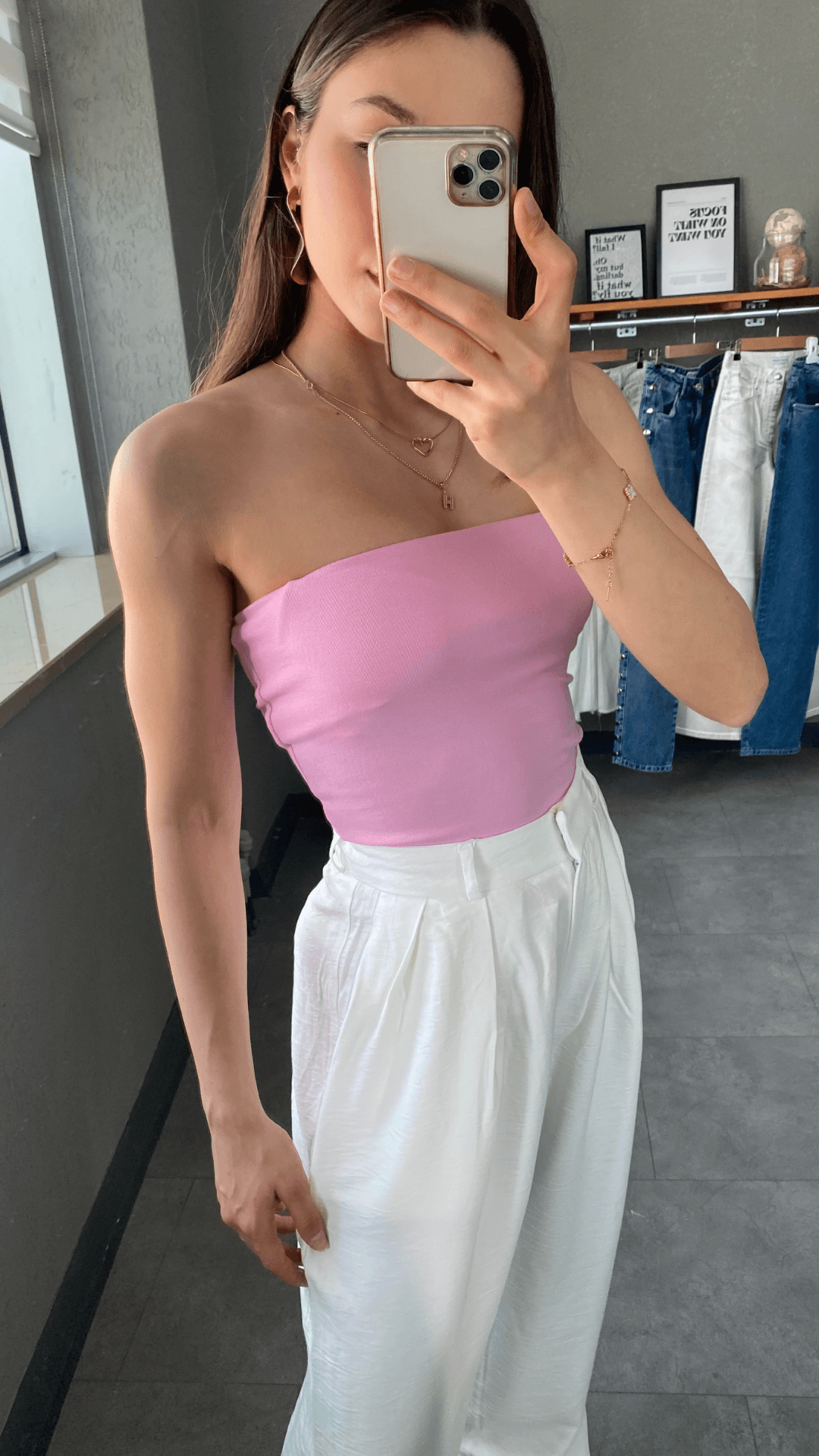 Straplez Pembe Kadın Crop Top