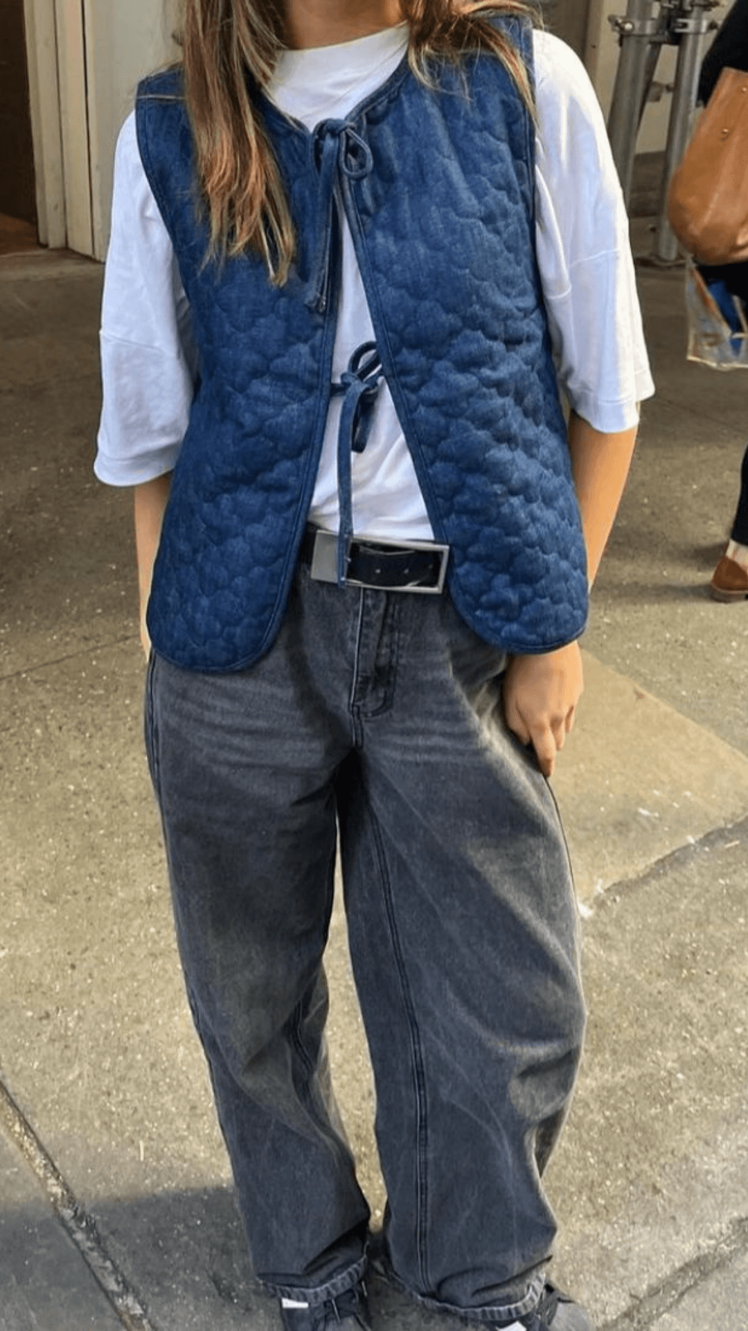 Kapitone Denim Mavi Kadın Yelek