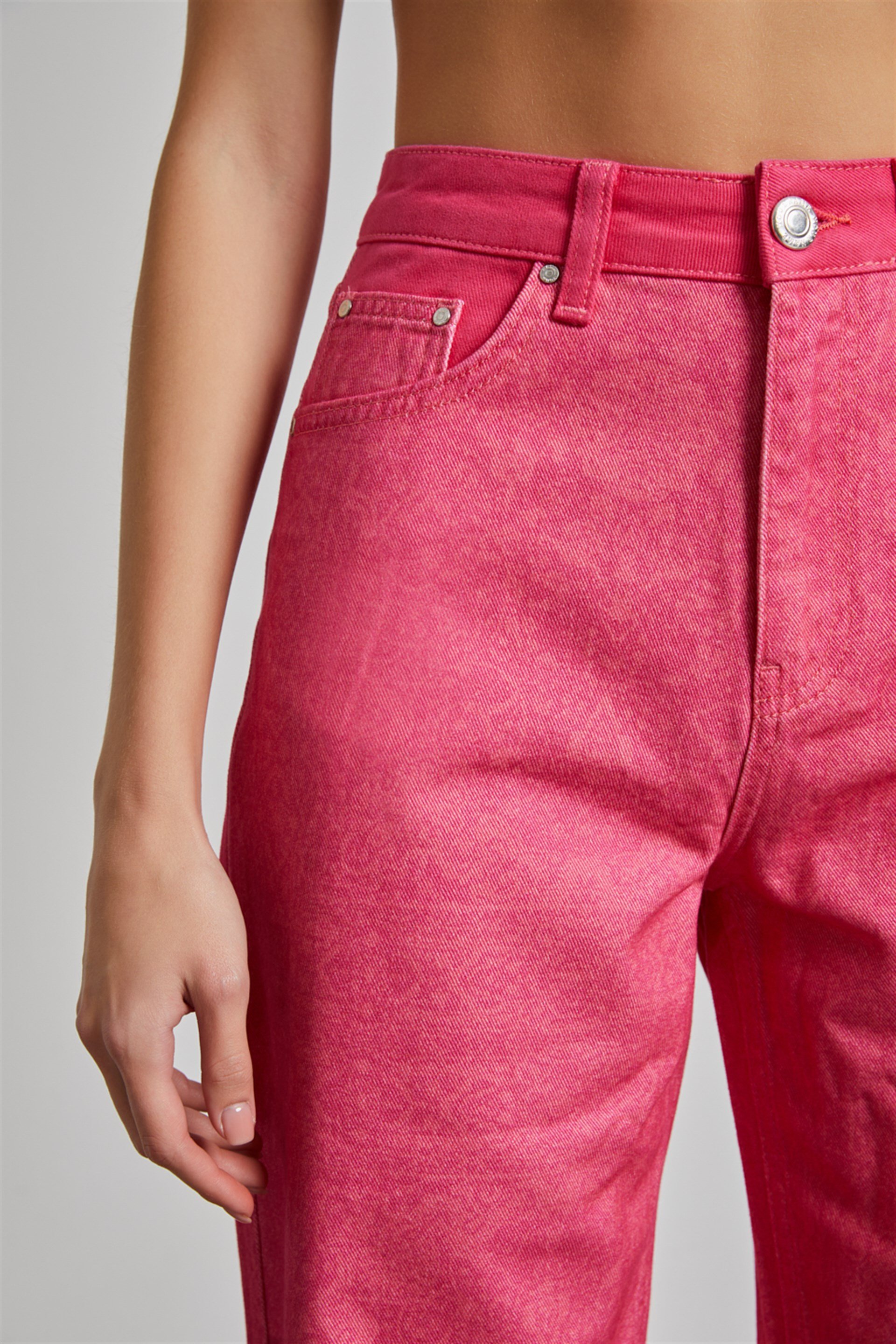 Kadın Fuşya Yüksek Bel Bol Paça Wide Leg Signature Jean