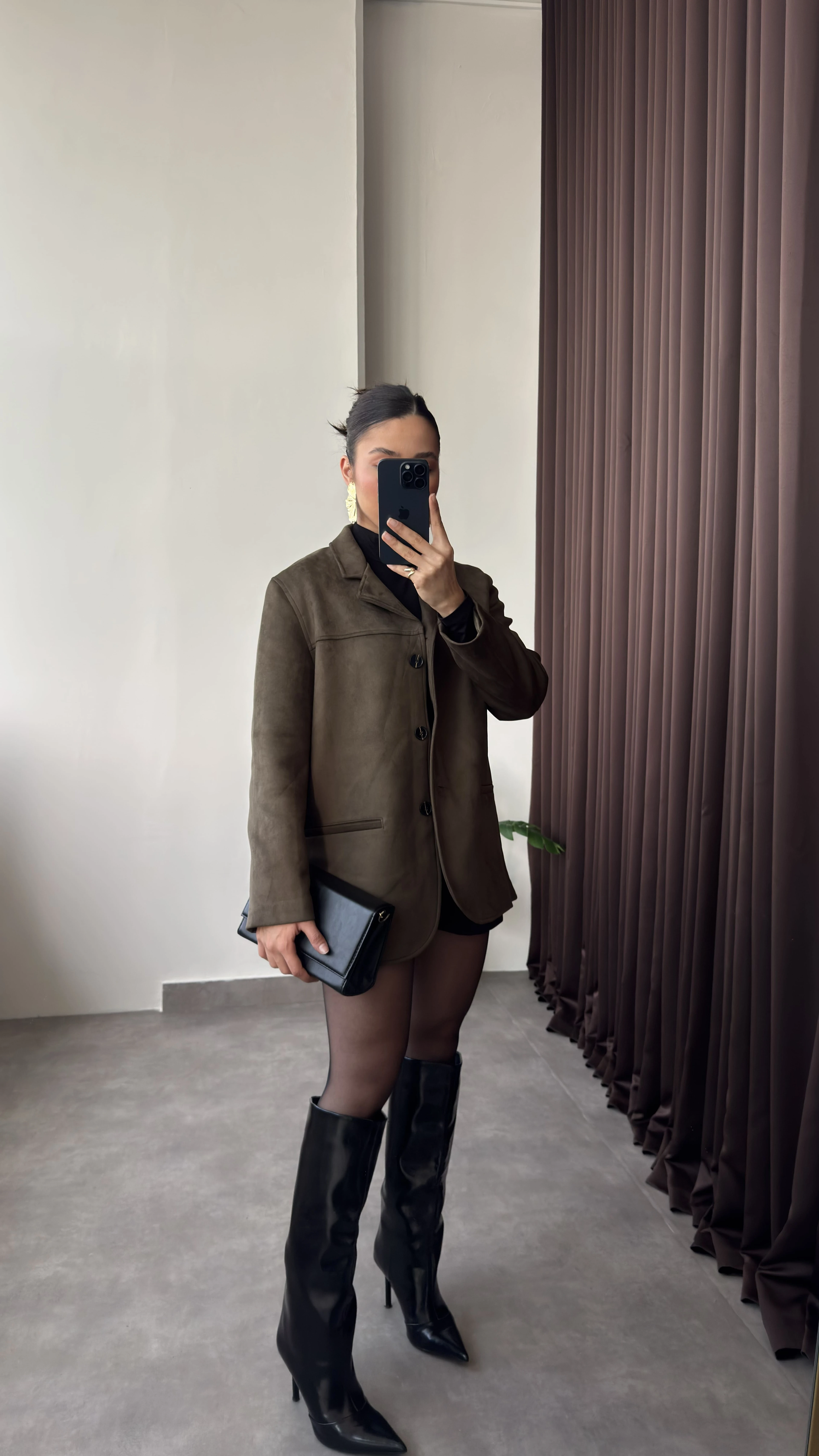 Süet Haki Kadın Blazer Ceket