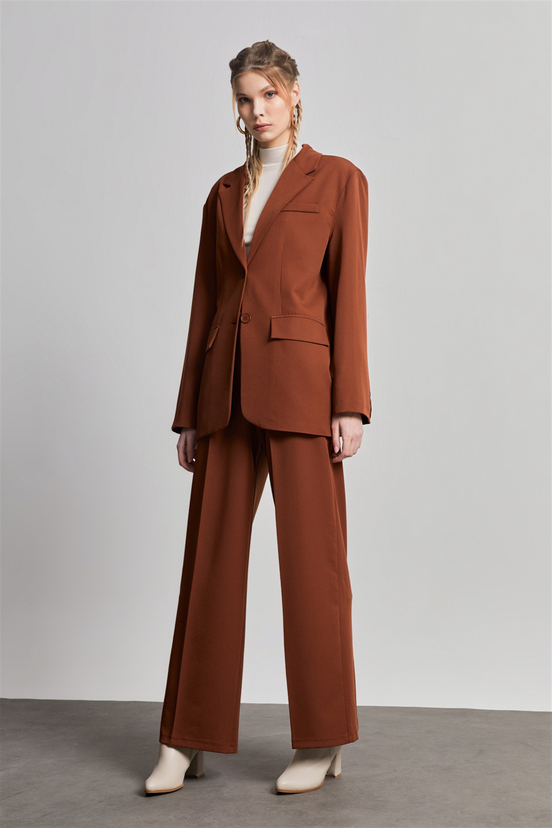 Kadın Kahve Oversize Blazer Ceket