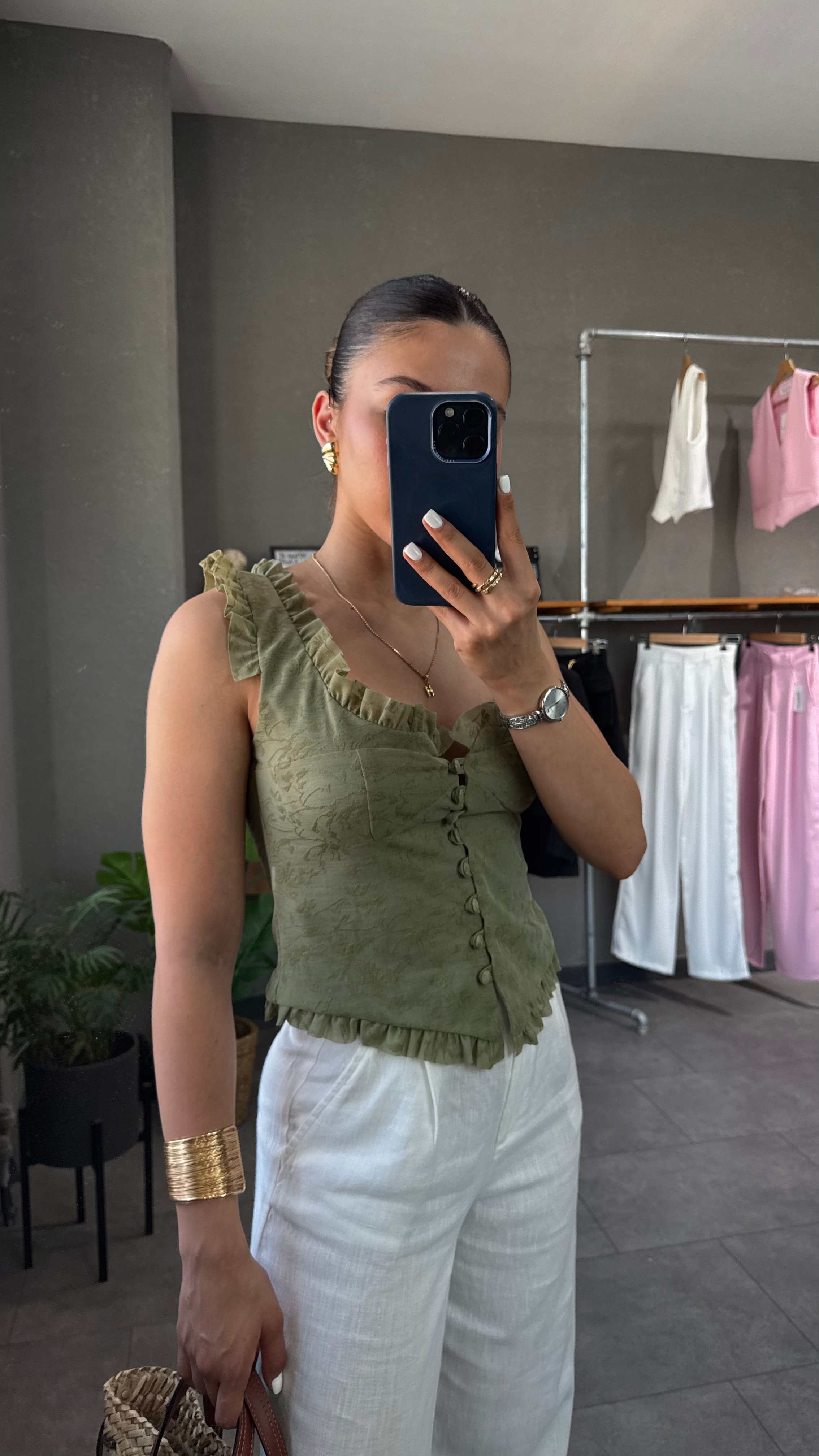 Fırfır Detaylı Dantel Korse Bluz