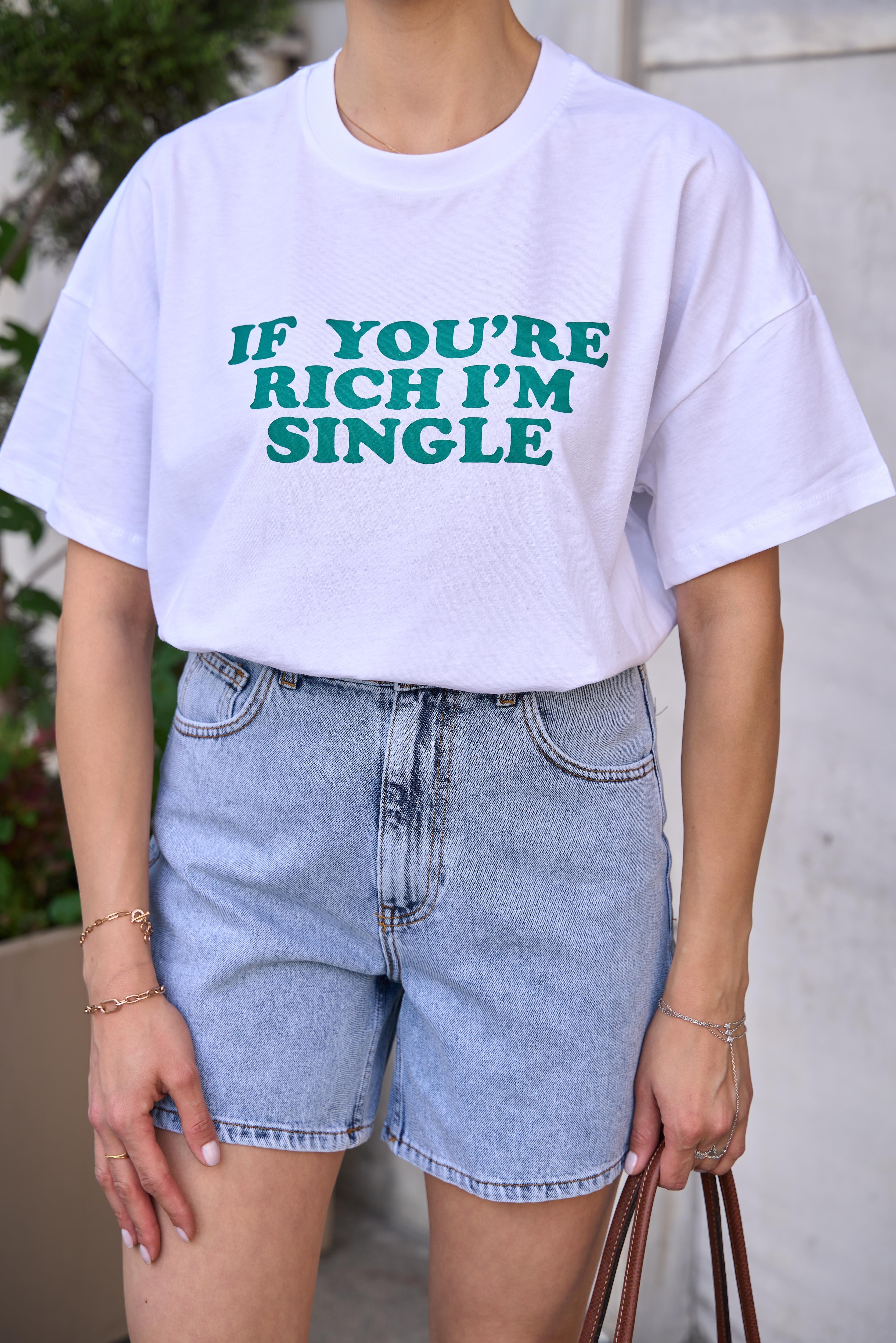 Bisiklet Yaka Yazılı Beyaz Kadın Oversize T-shirt