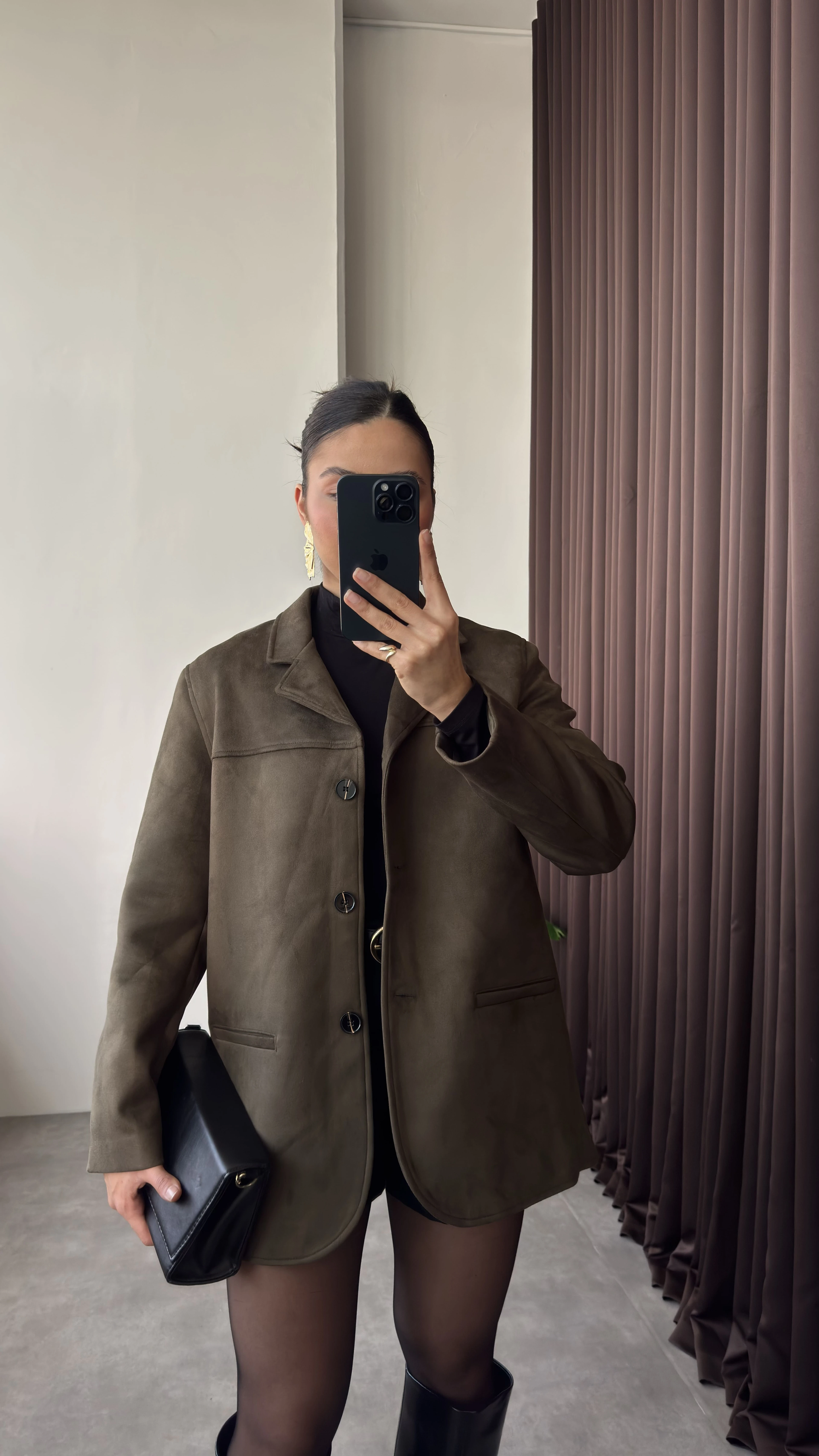 Süet Haki Kadın Blazer Ceket