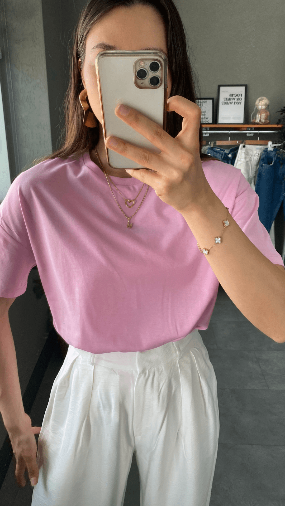 Oversize Bisiklet Yaka Pembe Kadın T-shirt