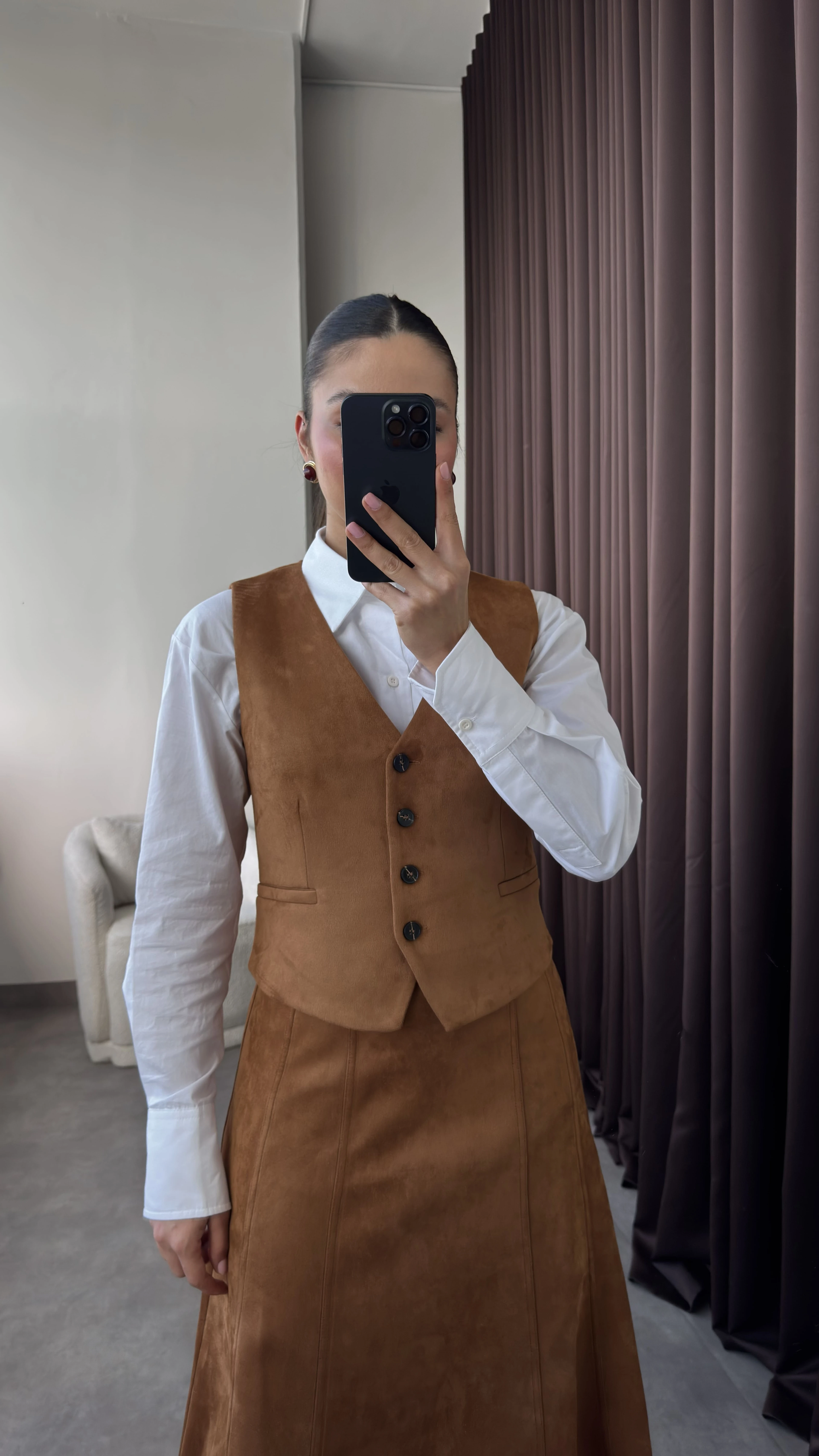 Kadın Taba Süet Yelek