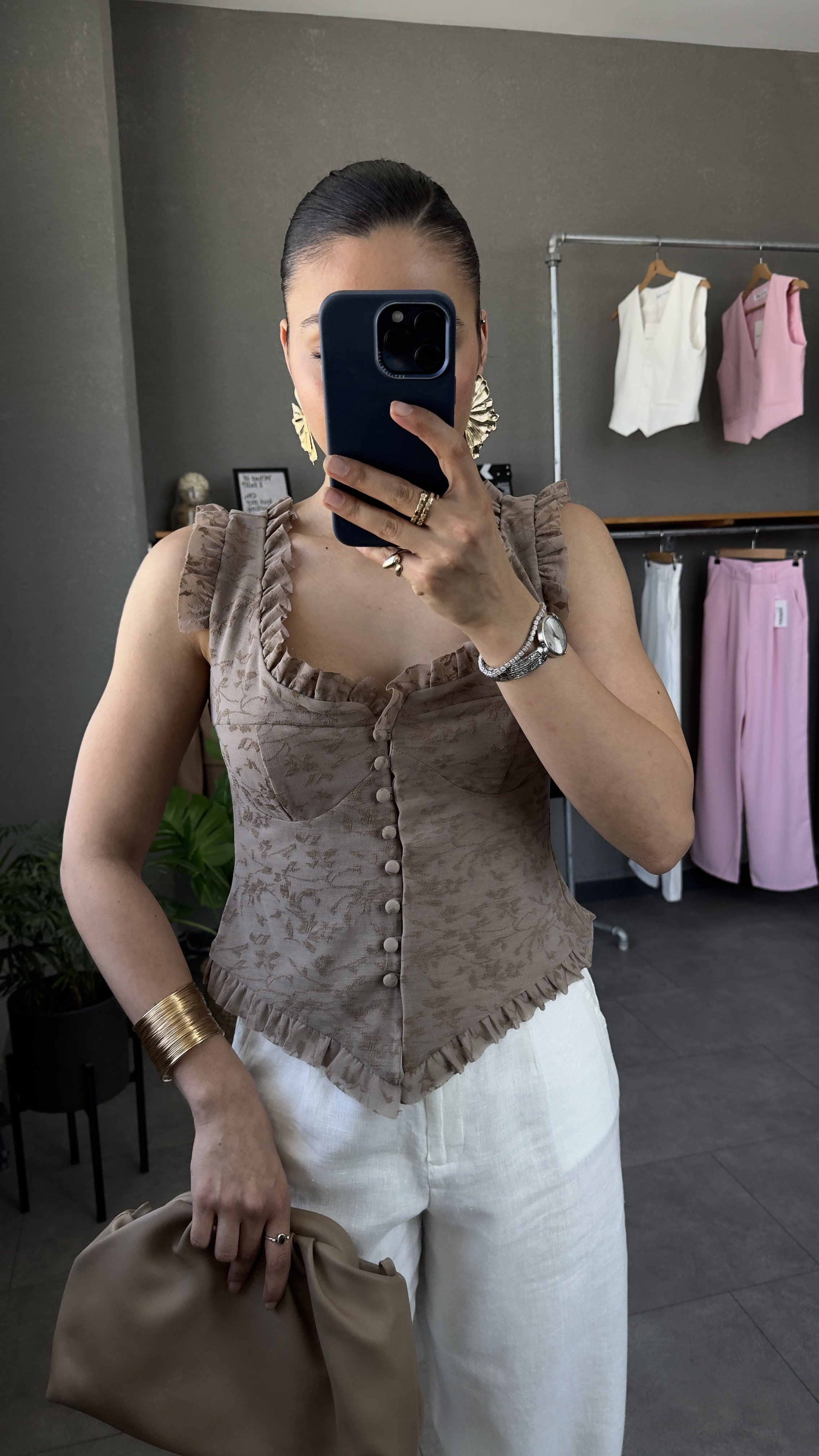 Fırfır Detaylı Dantel Korse Bluz