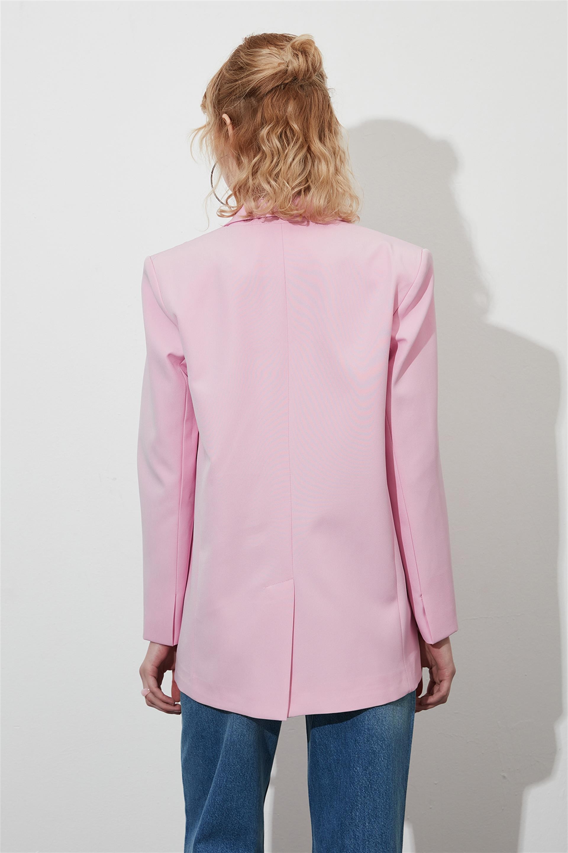 Oversize Vatkalı Pembe Blazer Ceket