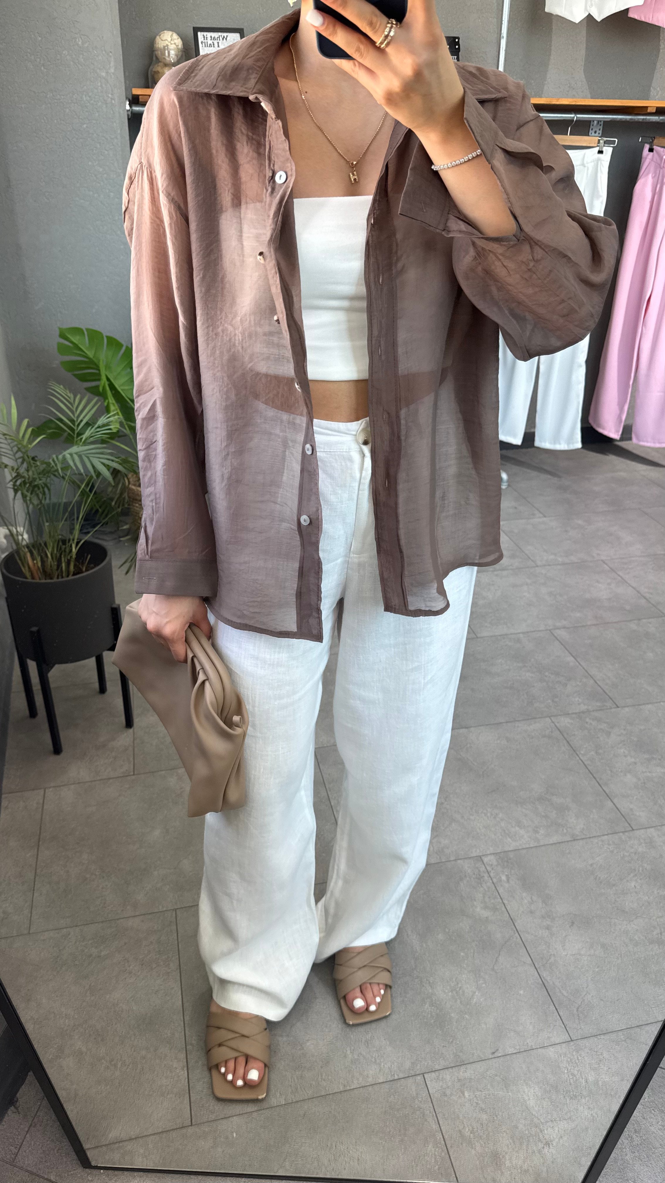 Oversize İpeksi Transparan Gömlek