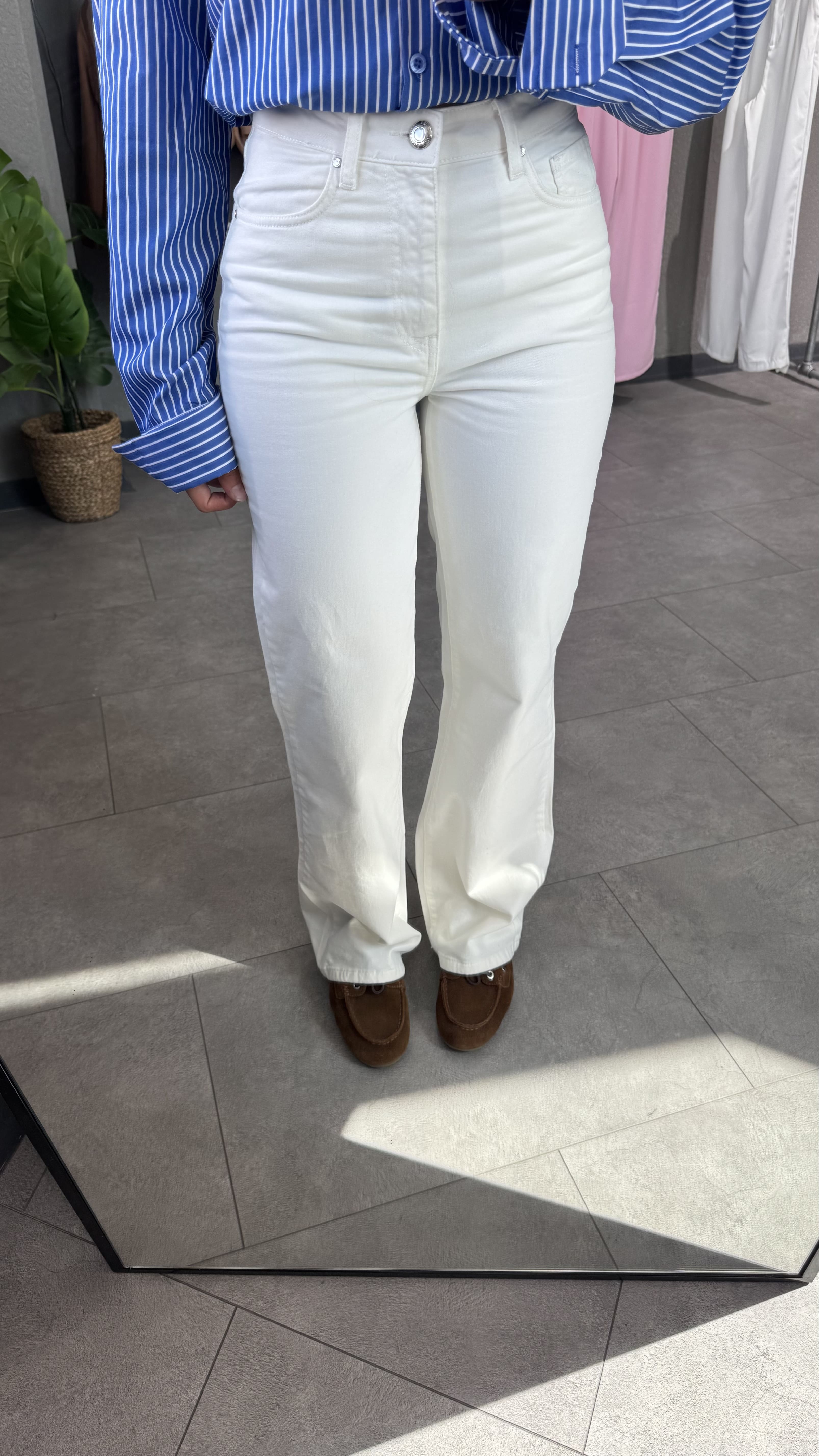 Yüksek Bel Wide Leg Beyaz Kadın Jean