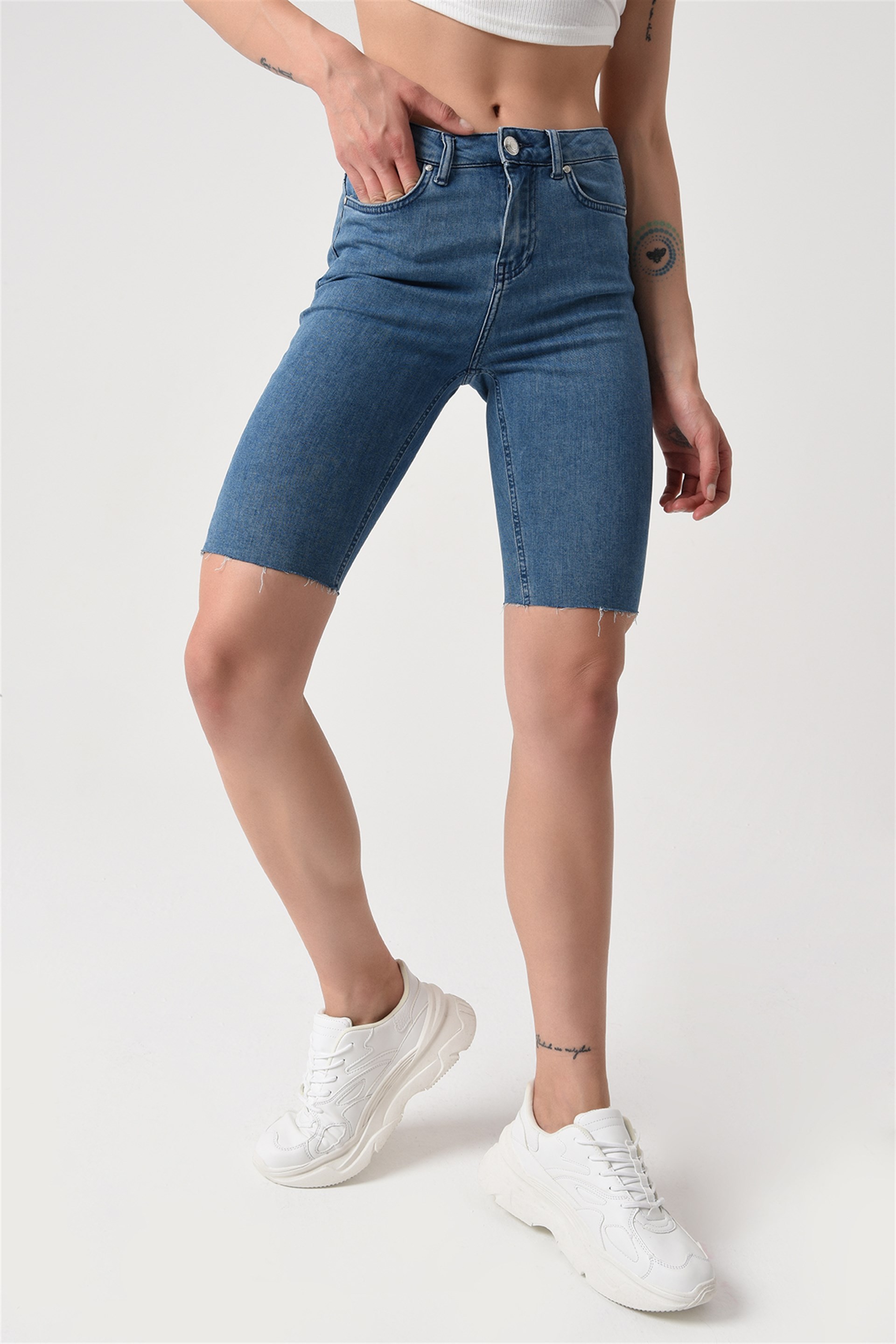 Denim Bermuda Şort Mavi