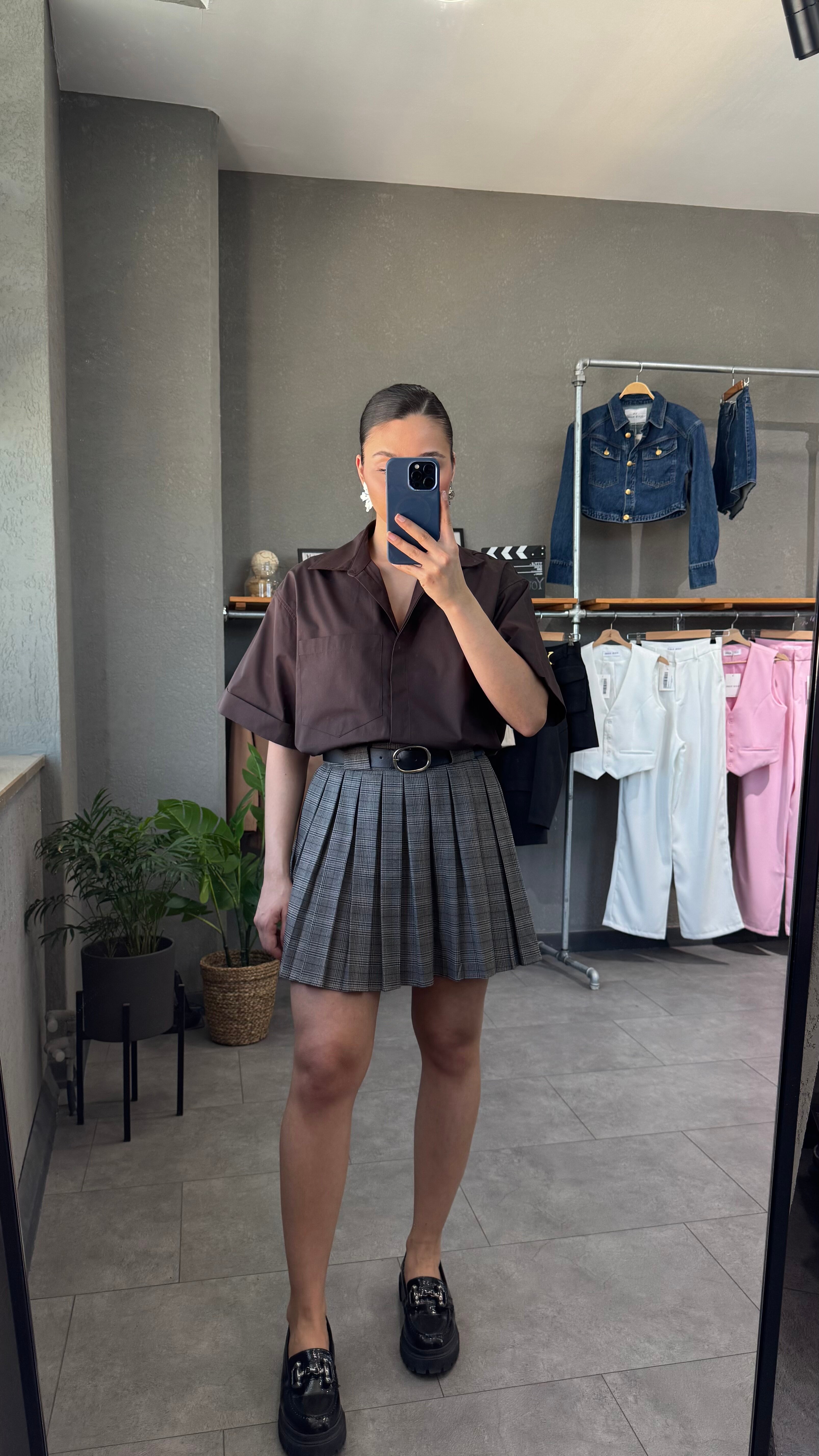 Oversize Cep Detaylı Poplin Kısa Kol Kadın Gömlek