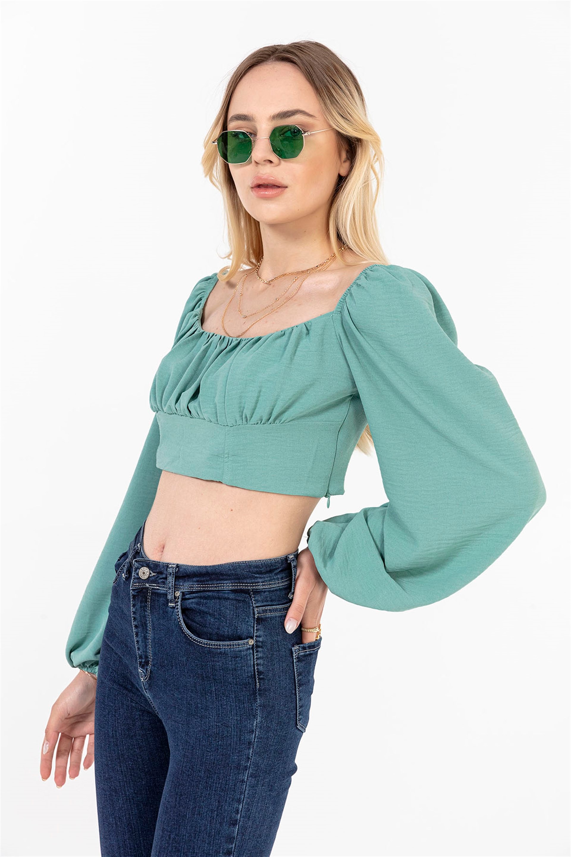 Drape Detaylı Büstiyer Mint Yeşili