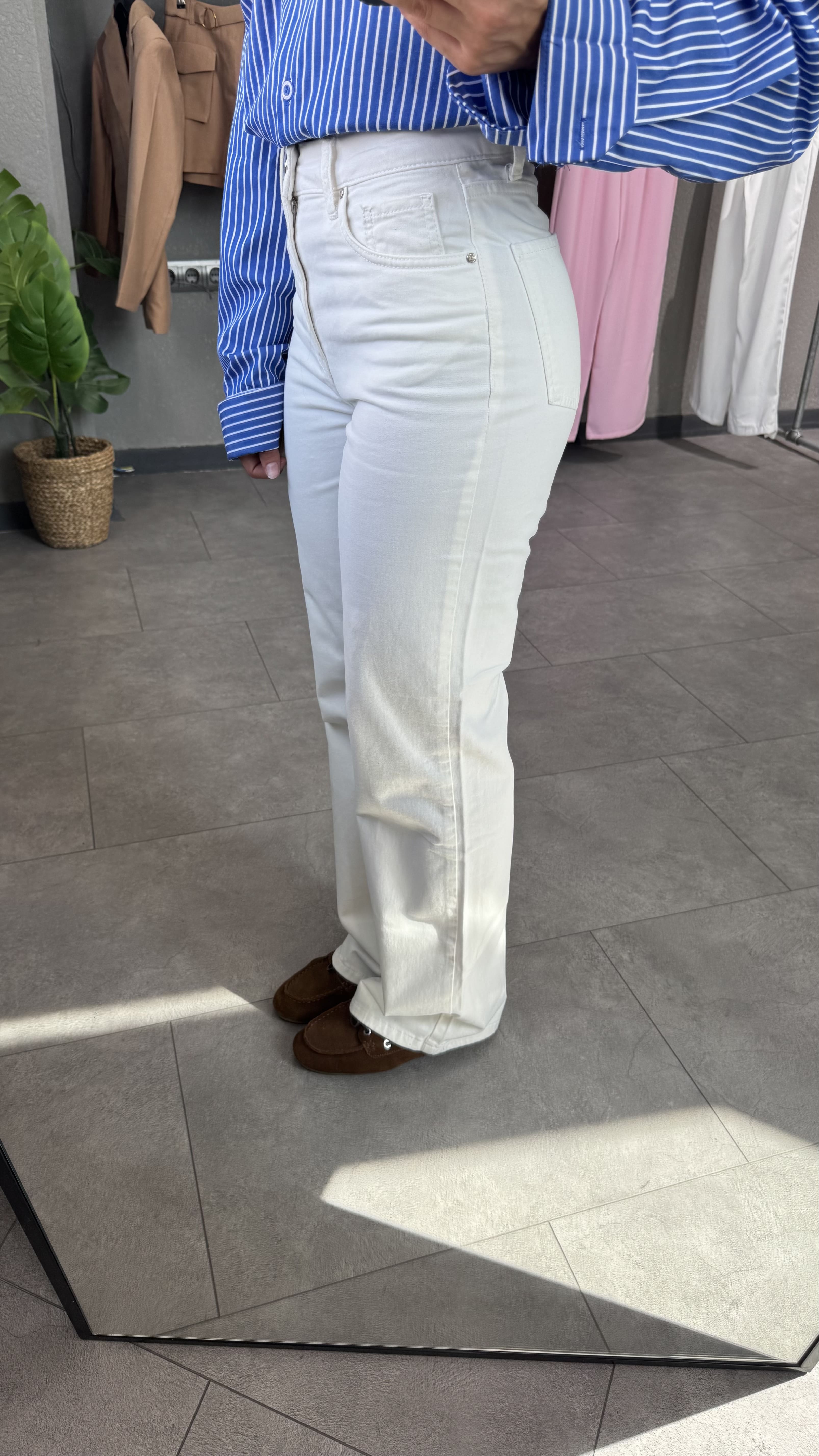 Yüksek Bel Wide Leg Beyaz Kadın Jean