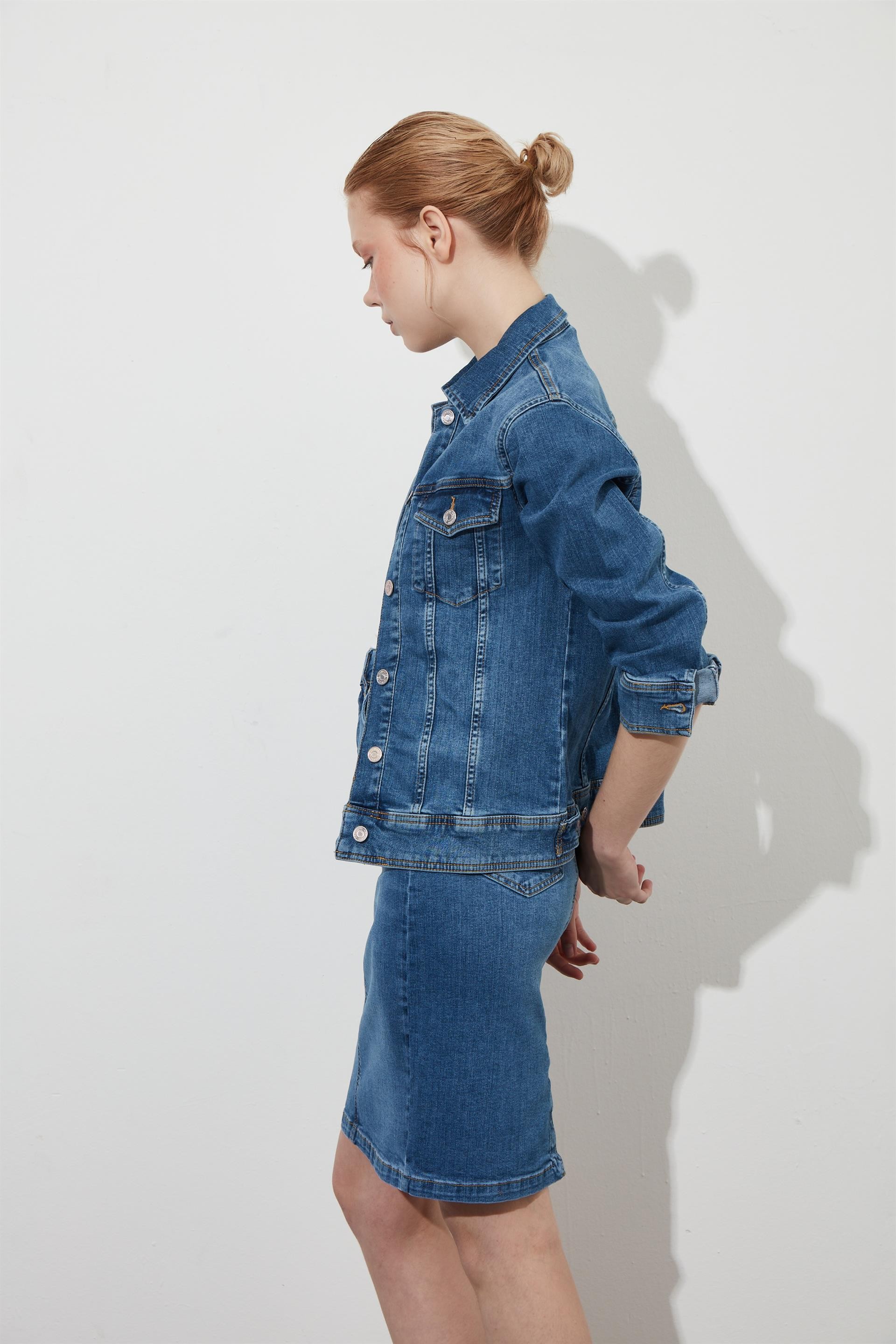 Kadın Mavi Denim Uzun Kollu Ceket