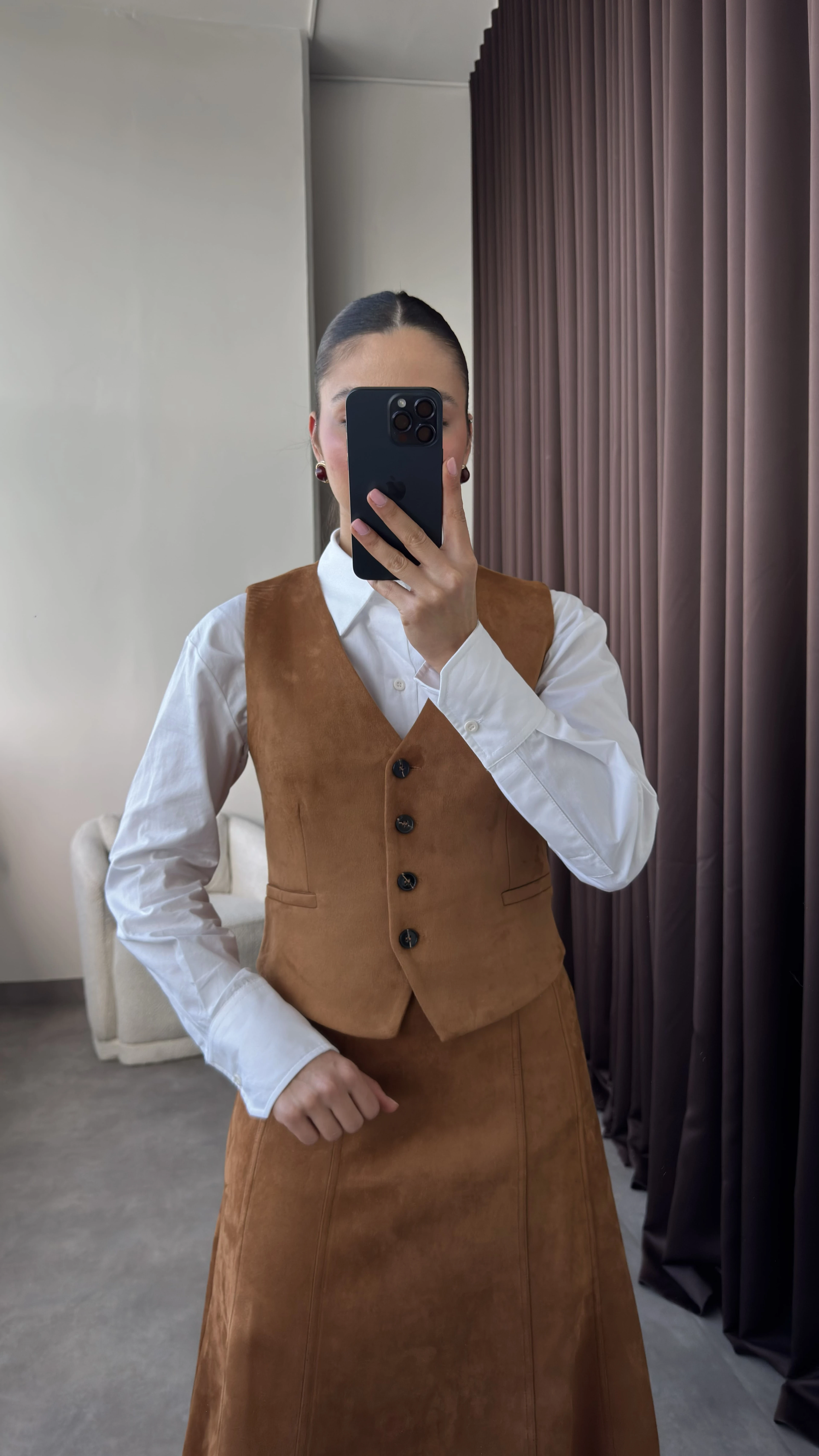 Kadın Taba Süet Yelek